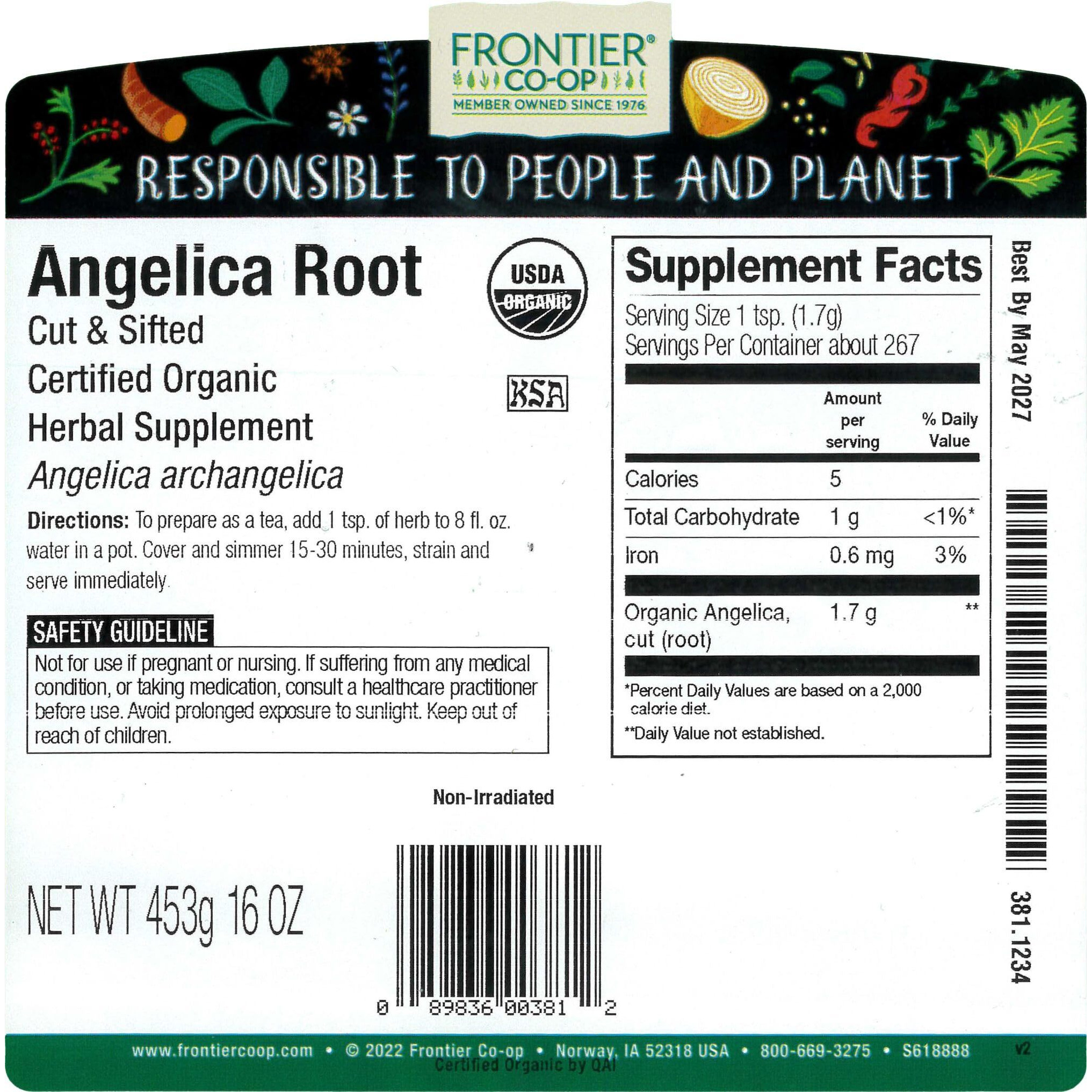 Frontier Co-Op Organic Cut & Sifted Angelica Root 1Lb