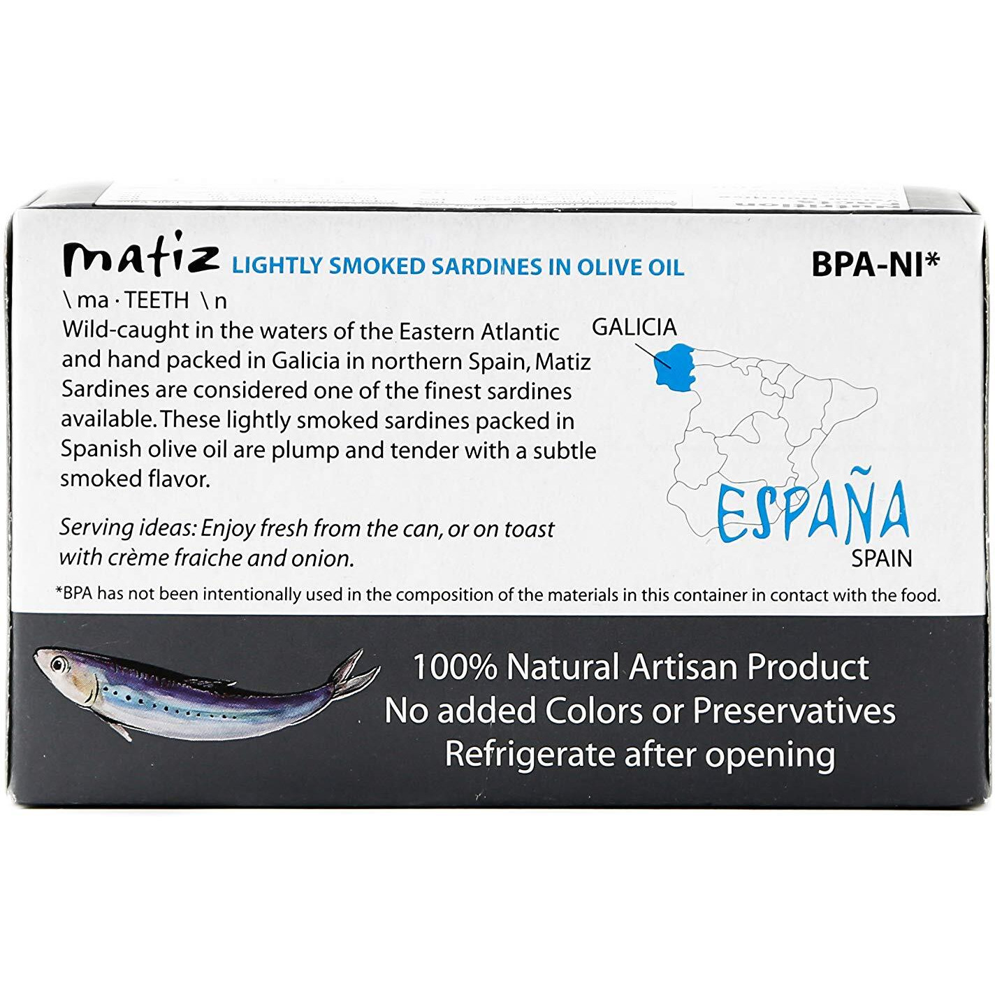 Matiz Sardines Lightly Smoked 4.2 Oz Imported From Spain (12 Pack)