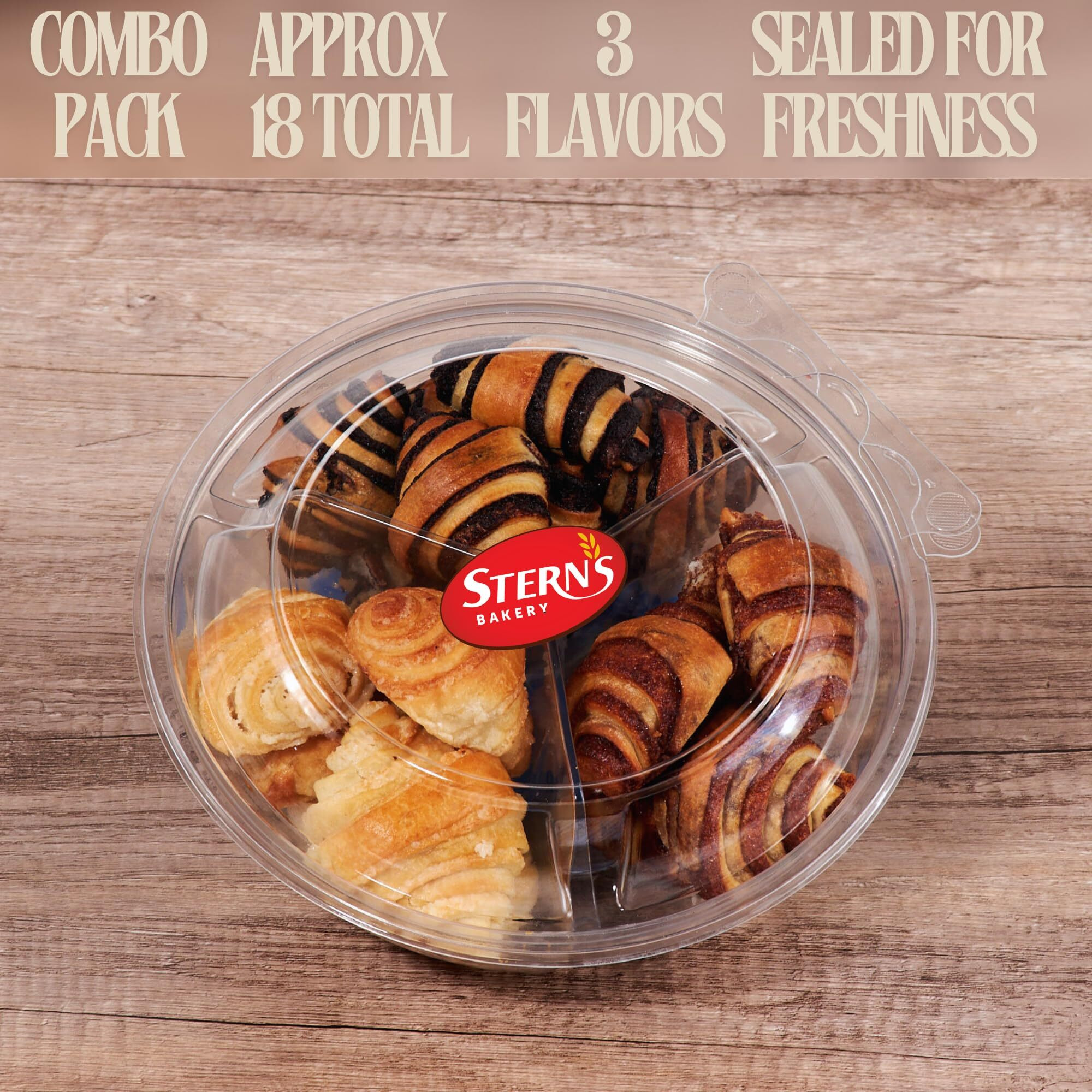 Bakery Fresh Croissants | Traditional Rugelach Pastries In Chocolate Cinnamon Roll & Vanilla Flavor | Approx 18 Rugelach Included | Sympathy Gift Basket | Kosher & Nut Free | 21 Oz Sterns Bakery
