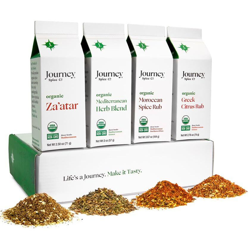 Organic Gourmet Mediterranean Spice And Seasoning Gift Set By Journey Spice Co. | Salt-Free | Greek Seasoning | Meat & Vegetable Seasoning | Non-Gmo