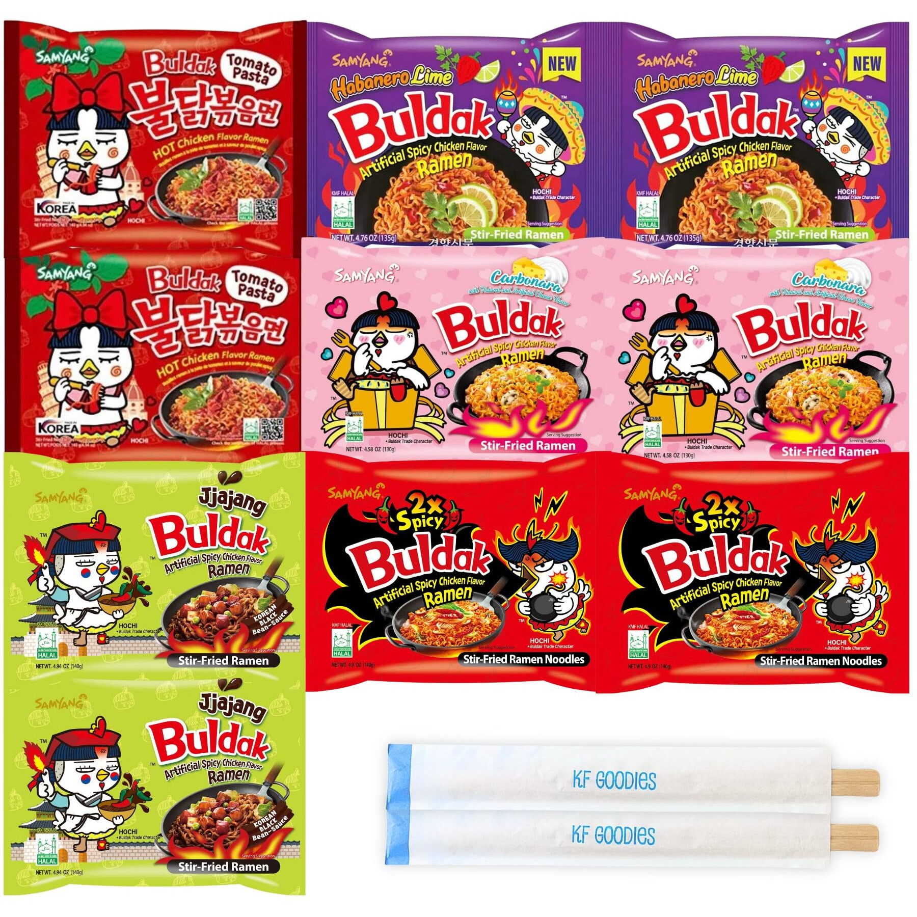 Samyang Buldak Hot Spicy Chicken Ramen Noodle Korean Stir-Fried Ramen, 2 Pack For Each Flavor