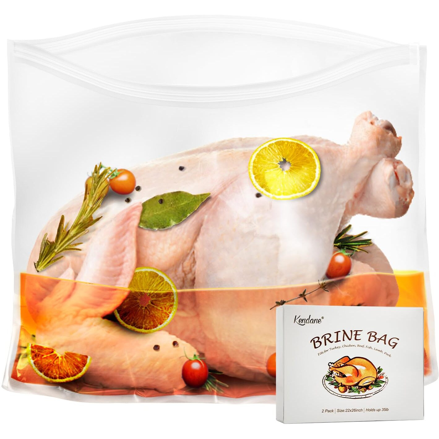 Turkey Brining Bags Set Of 2-26""  22"" Extra Large Brine Bag Holds Up To 35Lb- Double Zippers Seal Brine Bags With 2 Cotton Strings For Turkey, Chicken, Beef, Pork By Kendane