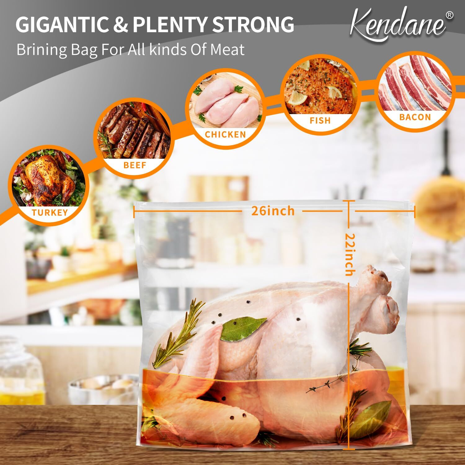 Turkey Brining Bags Set Of 2-26""  22"" Extra Large Brine Bag Holds Up To 35Lb- Double Zippers Seal Brine Bags With 2 Cotton Strings For Turkey, Chicken, Beef, Pork By Kendane