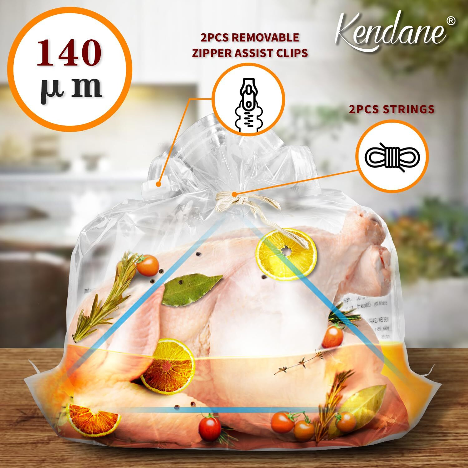 Turkey Brining Bags Set Of 2-26""  22"" Extra Large Brine Bag Holds Up To 35Lb- Double Zippers Seal Brine Bags With 2 Cotton Strings For Turkey, Chicken, Beef, Pork By Kendane