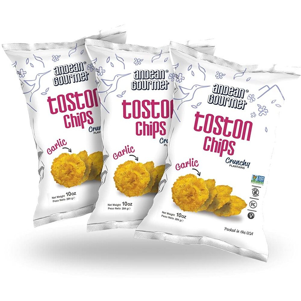 Andean Gourmet Garlic Toston Chips 10Oz (Pack Of 3) - Gluten Free, All Natural, Non-Gmo And Kosher - Plantain Dipping Chip