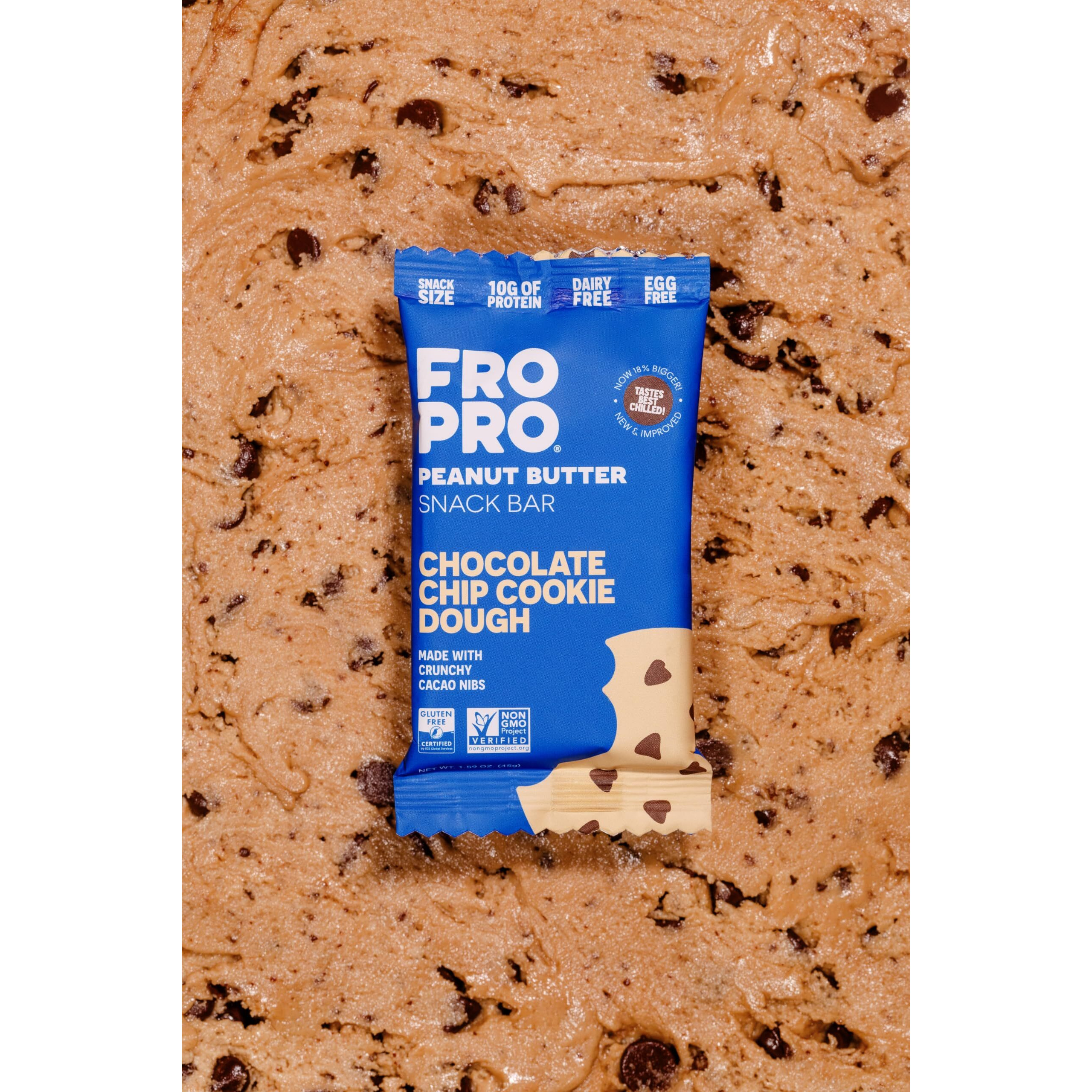 Fropro Snack Bars - Plant Based Protein Bars, All-Natural, Gluten Free, Dairy Free, & Soy Free, High Protein Bars With Low Calories | Chocolate Chip, 12 Pack