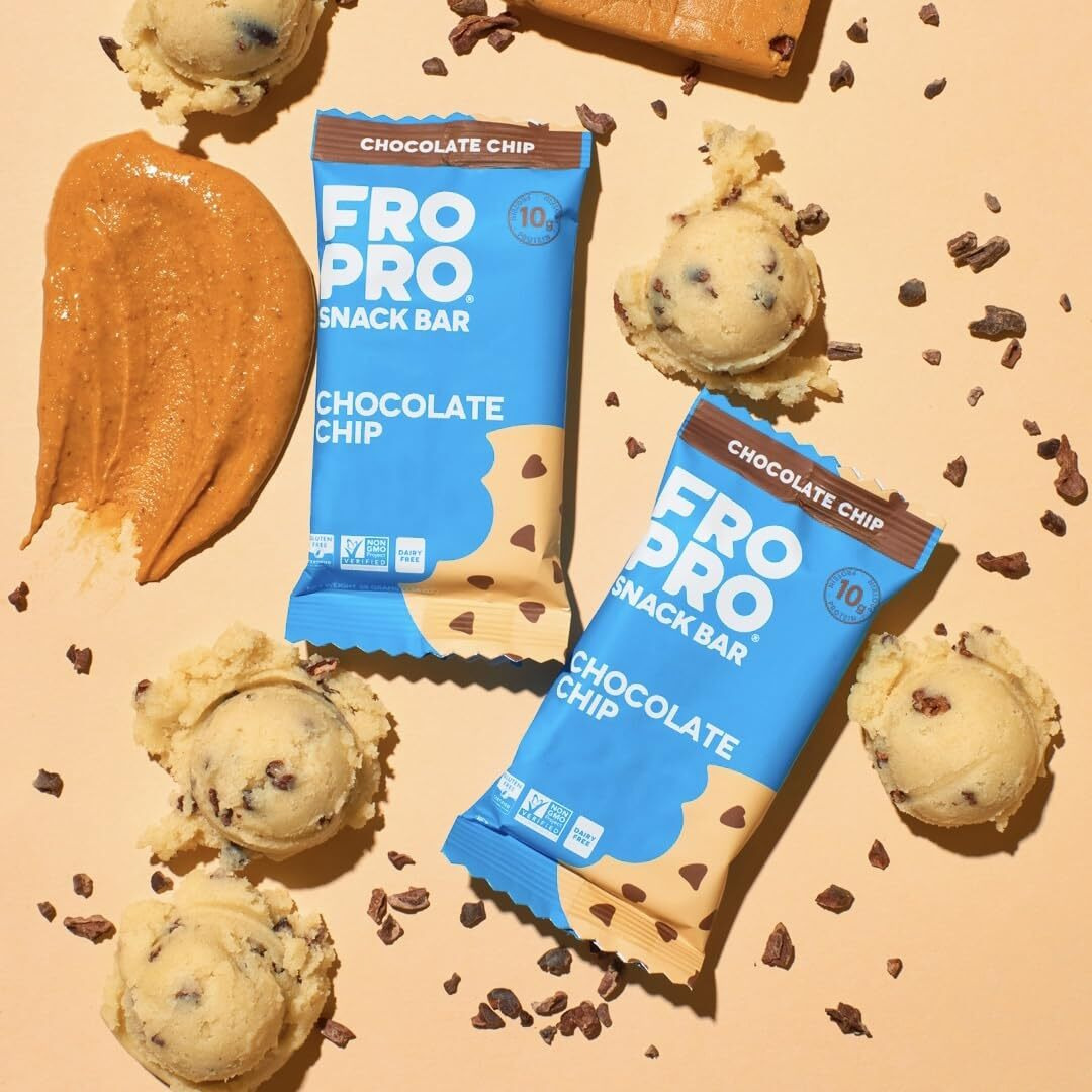 Fropro Snack Bars - Plant Based Protein Bars, All-Natural, Gluten Free, Dairy Free, & Soy Free, High Protein Bars With Low Calories | Chocolate Chip, 12 Pack
