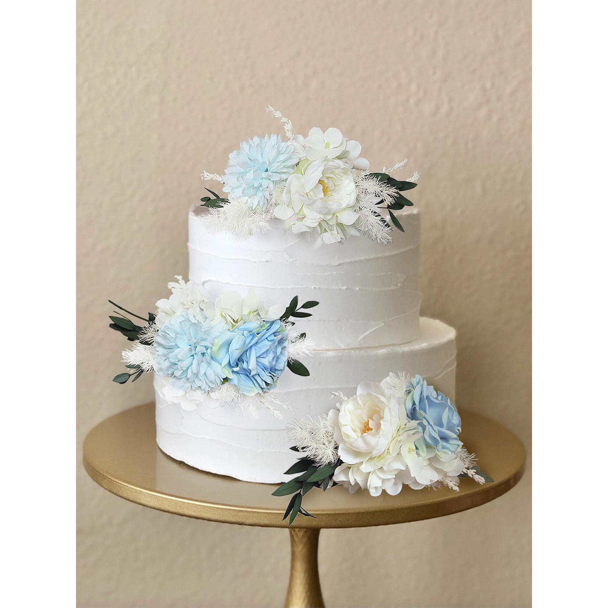 Rinlong 3Pcs Pre-Made Baby Blue Cake Decorating Flowers Cake Toppers Cake Decorations Wedding Decor Birthday Bridal Shower Cake Topper