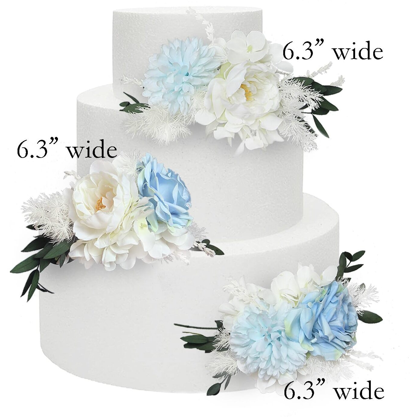 Rinlong 3Pcs Pre-Made Baby Blue Cake Decorating Flowers Cake Toppers Cake Decorations Wedding Decor Birthday Bridal Shower Cake Topper