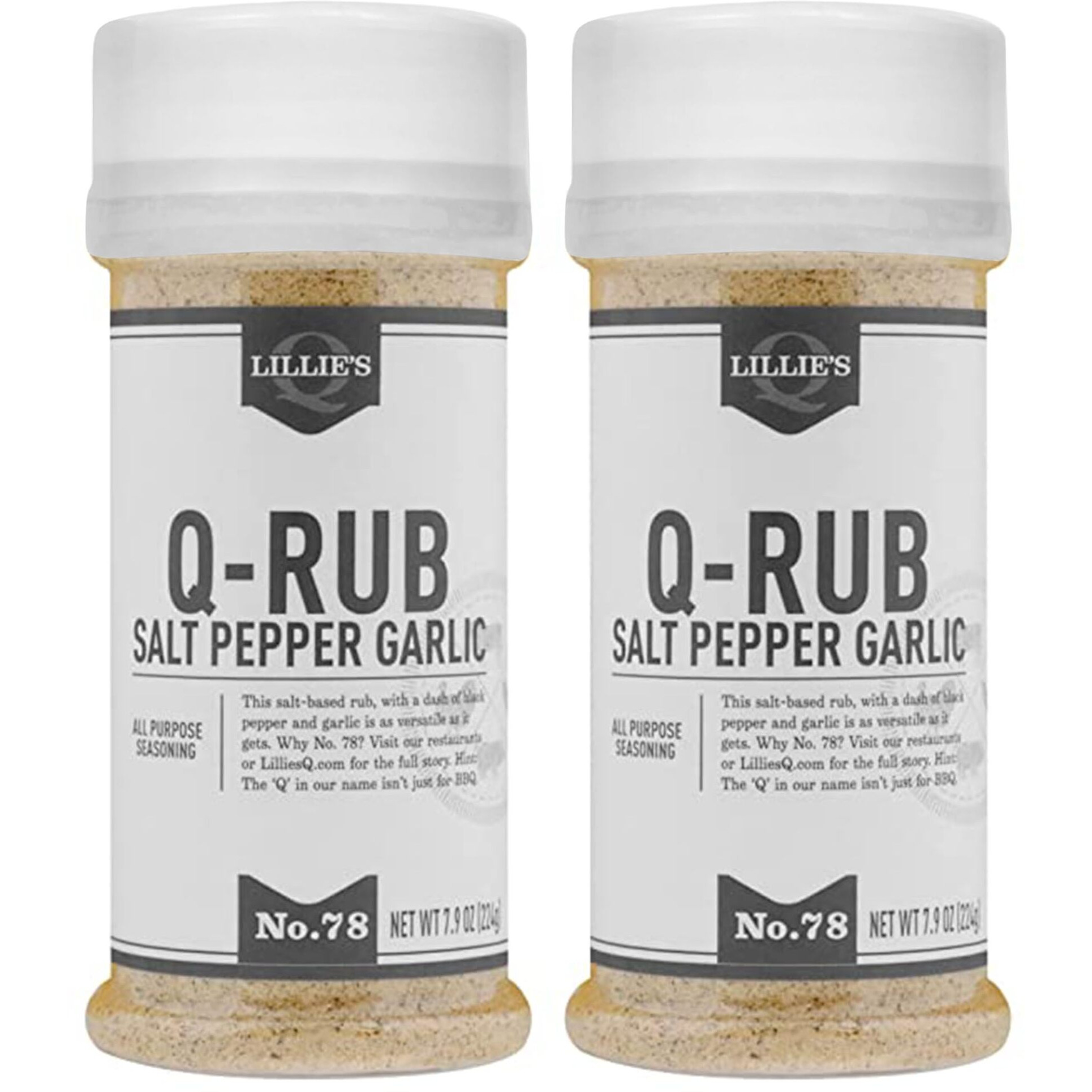 Lillies Q - Q-Rub Bbq Rub, Salt-Based Bbq Rub, All-Purpose Barbeque Rub, Garlic & Black Pepper, Perfect Barbeque Seasoning For Beef, Pork, Chicken, & Turkey (7.9 Oz, 2-Pack)