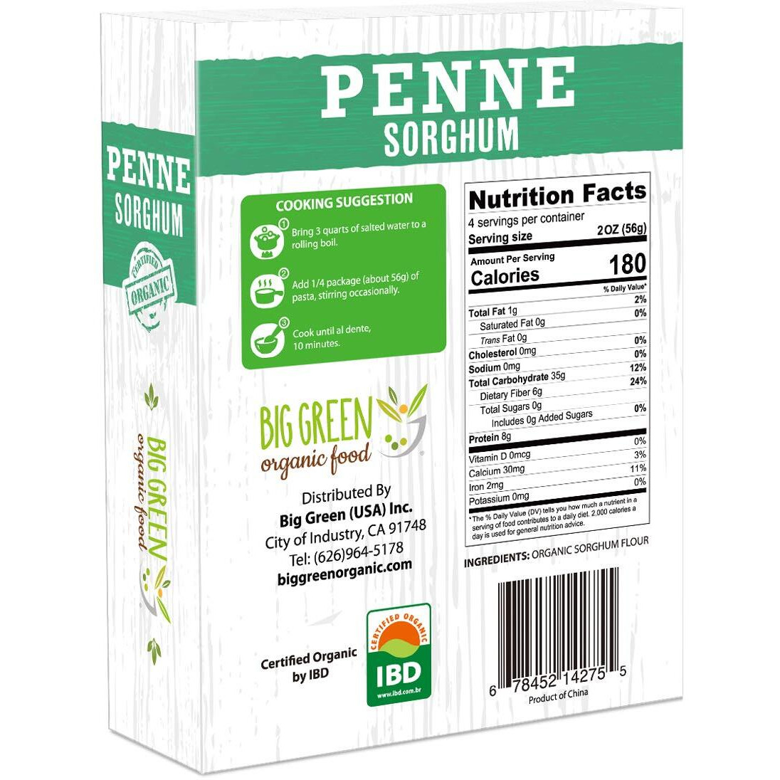 Big Green Organic Food- Organic Sorghum Penne, 8.8Oz, Gluten-Free, Non-Gmo, Vegan (1)