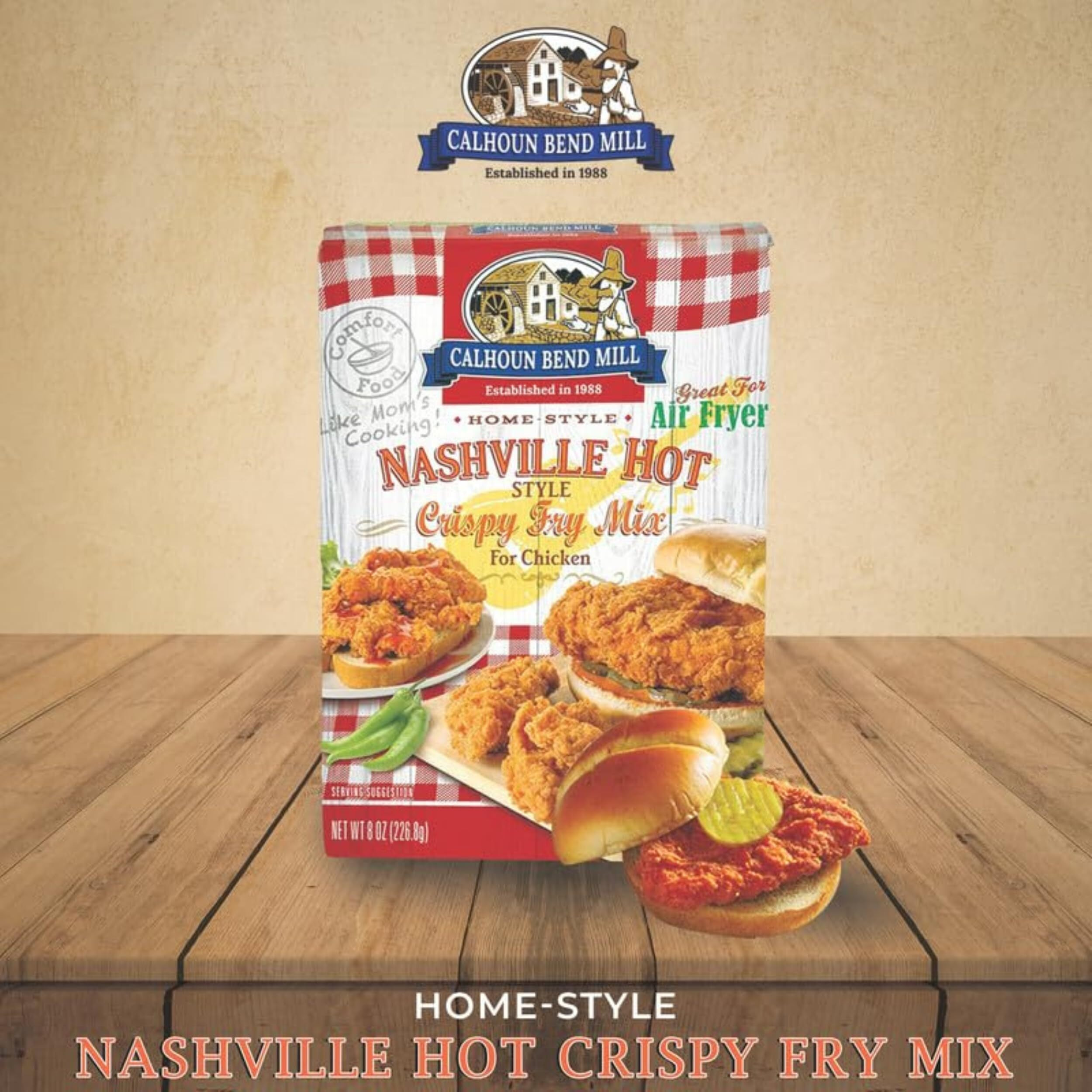 Calhoun Bend Mill Nashville Hot Style Crispy Fry Mix | Spicy Southern Seasoning For Perfect Hot Chicken Tenders & Sandwiches Easy Prep Fiery Flavor Ideal For Air Fryer Or Deep Fryer - 8 Oz