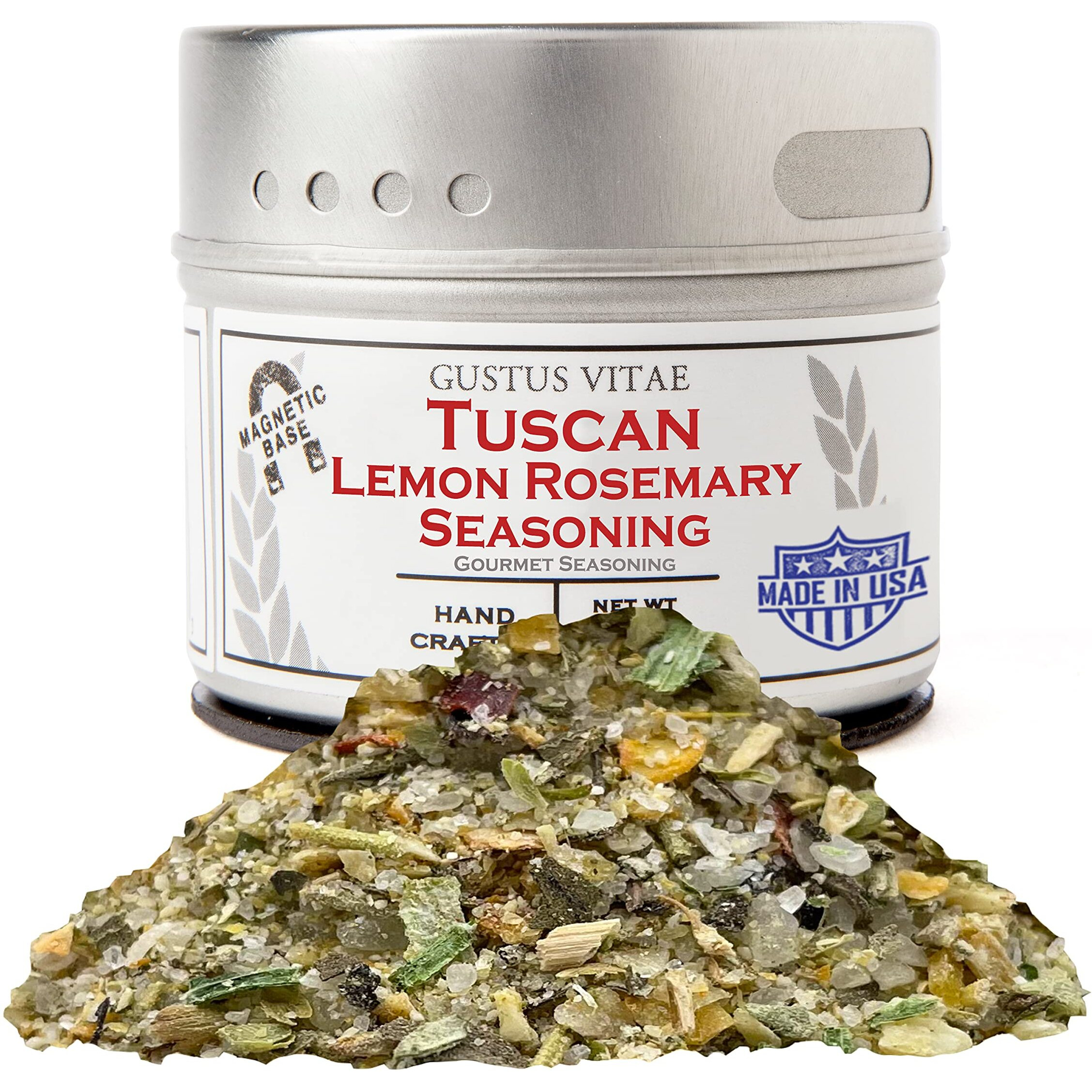 Tuscan Lemon Rosemary Seasoning | All Natural | Non Gmo | 1.6 Oz (45 G) | Gourmet Spice Mix | Small Batch | Artisanal Rub | Seasoning Pack | Magnetic Tin | Gustus Vitae | 781
