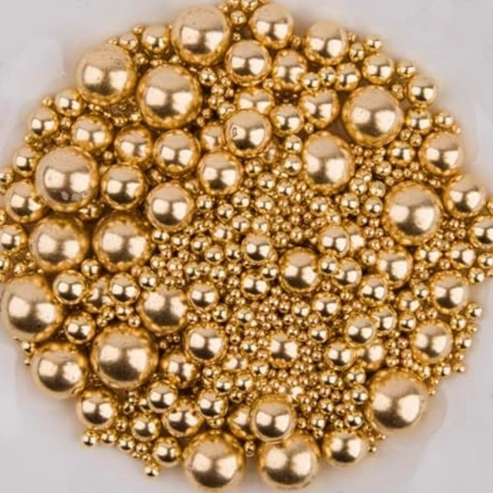 Sentovac Bright Gold Pearl Sugar Sprinkles For Cake Decorating | Mixing Size Cupcake Toppers | 1 Bottle 4.23Oz/ 120G Decorating Celebrations Wedding Shower Party Chirstmas Supplies