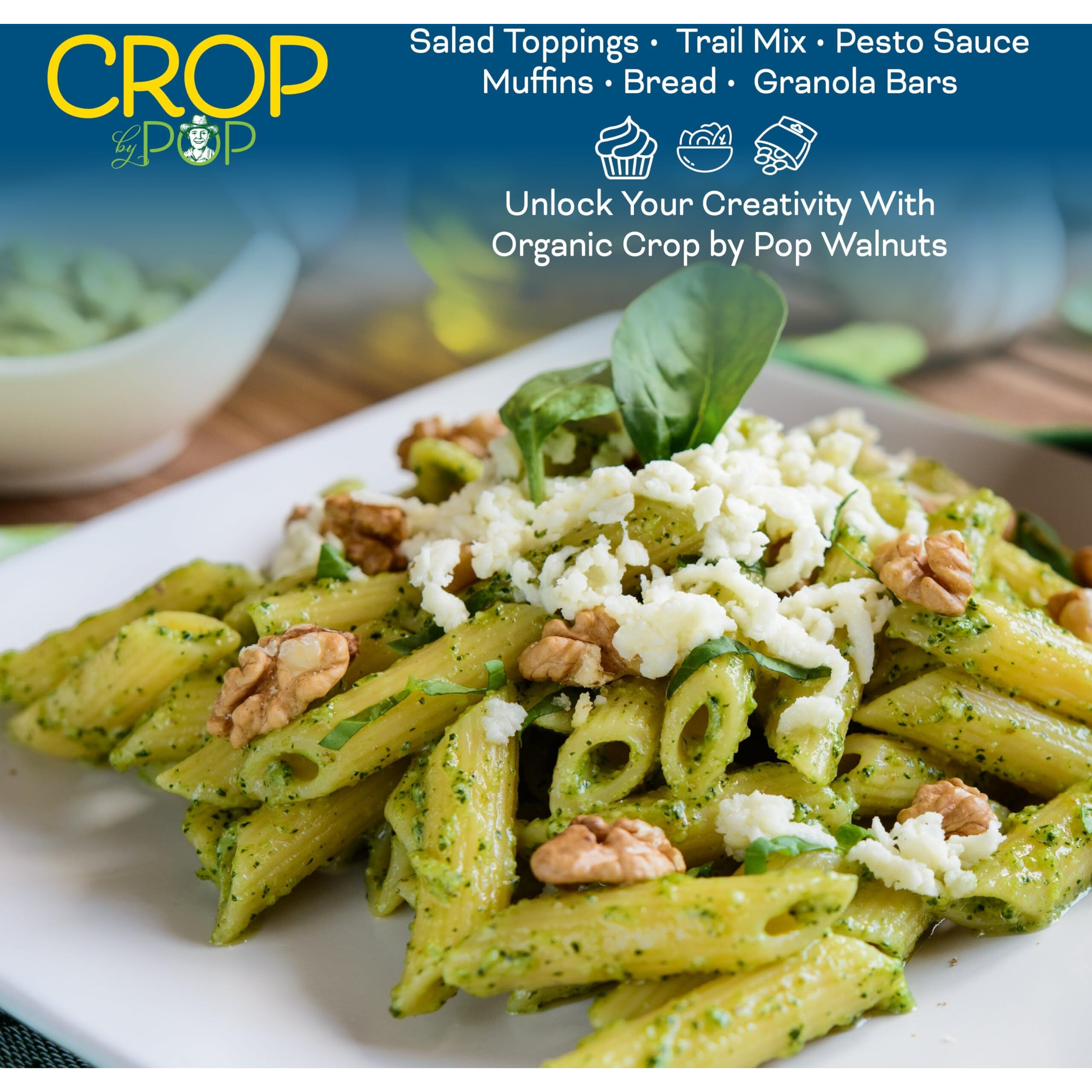 Crop By Pop - Organic Raw Walnuts Halves & Pieces, (32 Oz - 2 Lb) Usda Organic & Non Gmo Certified - Plant Based, Vegan, Kosher