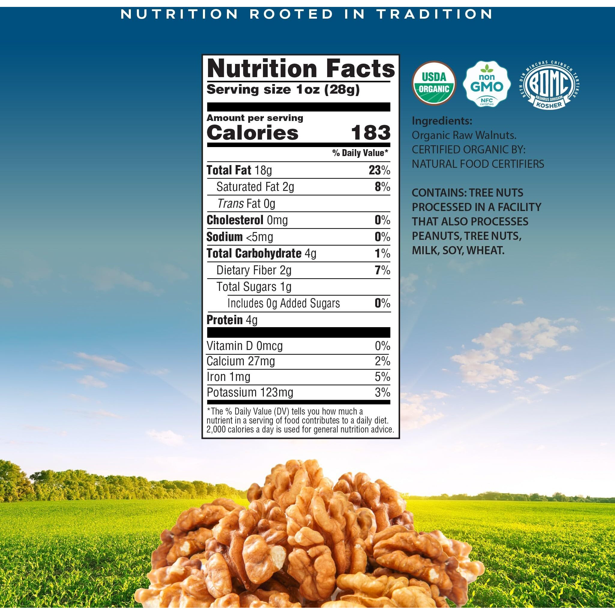 Crop By Pop - Organic Raw Walnuts Halves & Pieces, (32 Oz - 2 Lb) Usda Organic & Non Gmo Certified - Plant Based, Vegan, Kosher