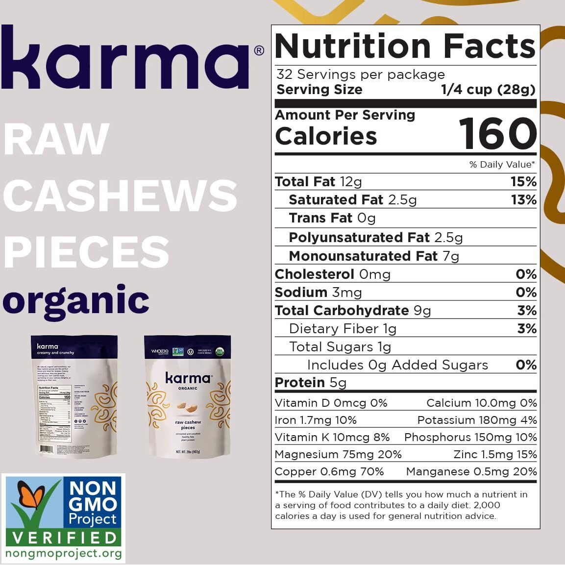 Raw Cashew Pieces By Karma Nuts, Roasted, Vegan, Gluten Free, Low Net Carb, Natural, Everyday Nut Snack, Great For Baking, Resealable Bulk 32Oz Bag