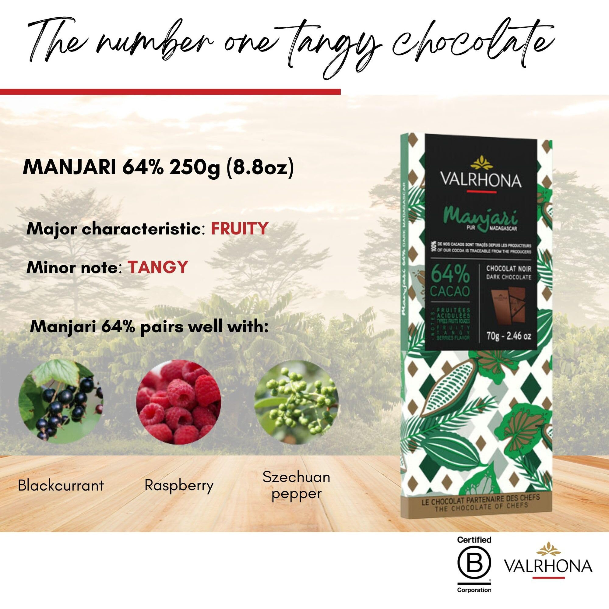 Valrhona Dark Chocolate Manjari, 64% Cacao Tasting Bars - Gourmet French Chocolate, Tangy And Fruity Notes. Single Origin Madagascar. Premium Couverture, The Perfect Baking Bar 70G (Pack Of 3)