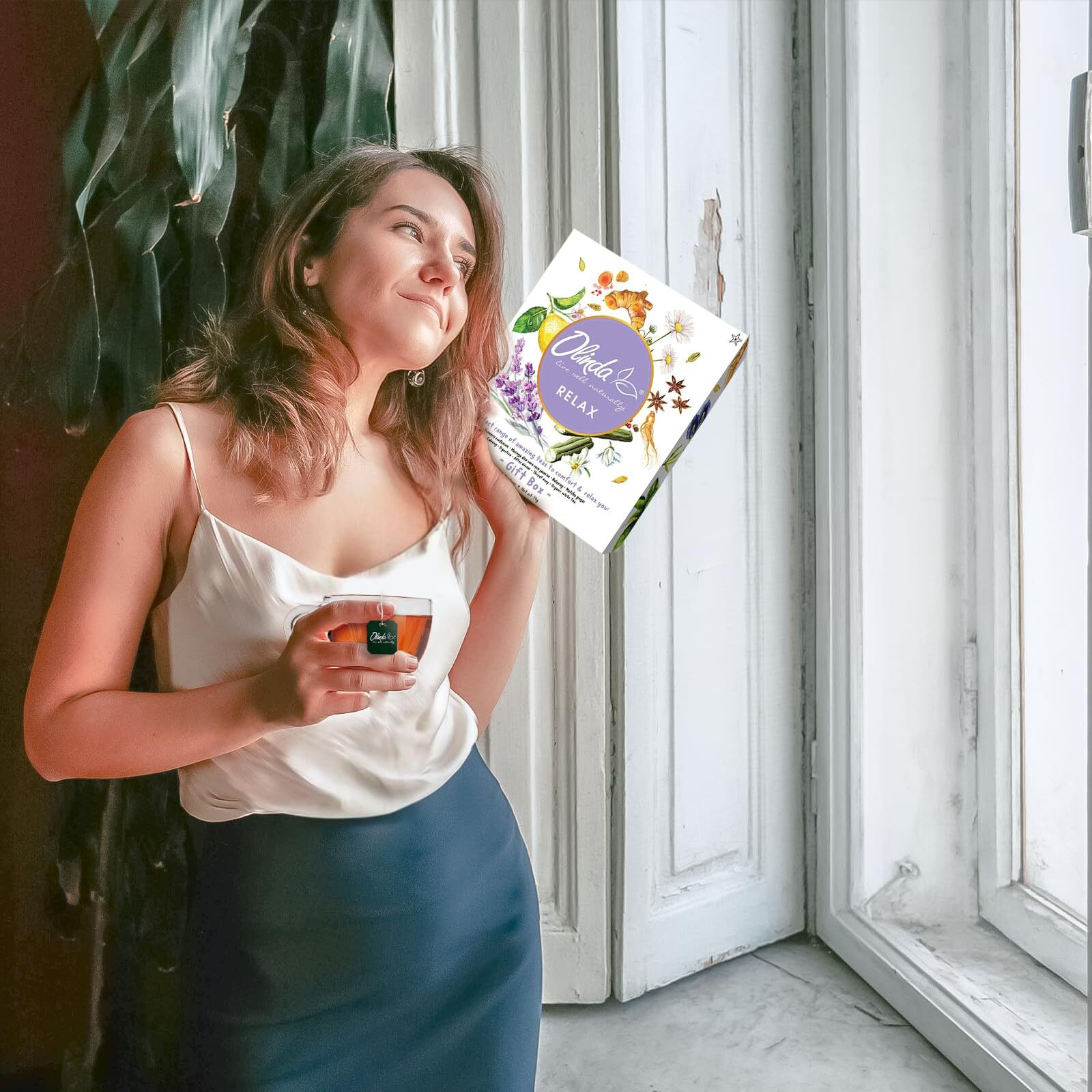 Olinda Relax Tea Gift Box 100% Organic Tea Bags Low Caffeine Throat Digestive White Tea Samplers Natural Herbal Gift Set Premium 9 Vareity Individually Wrapped 45 Tea Bags 1 Tea Box Tea Gifts For Women
