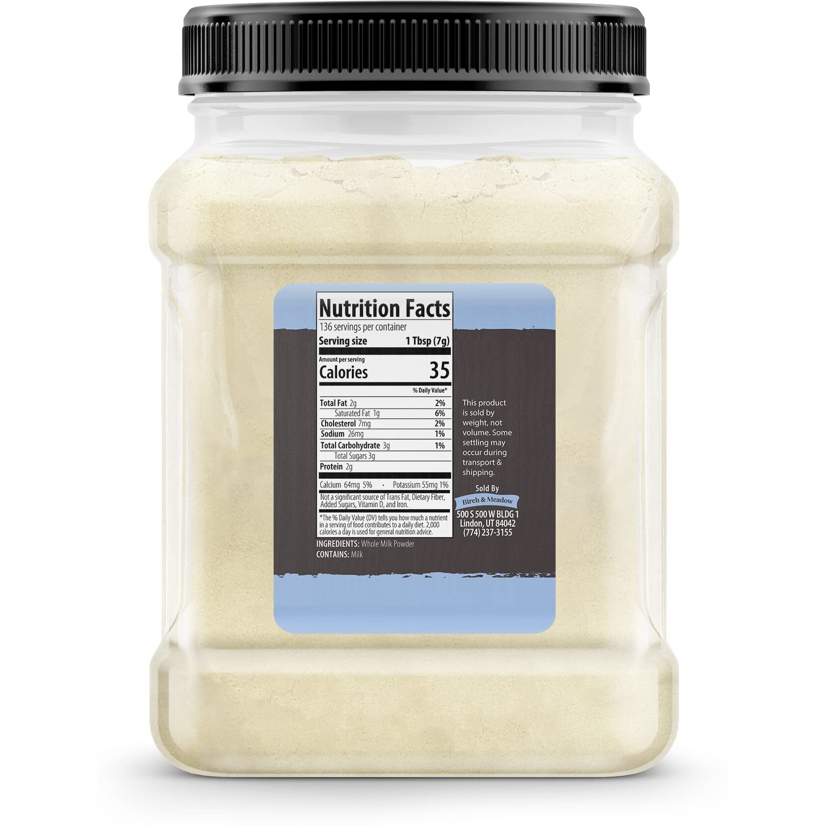 Birch & Meadow 2.1 Lb Of Whole Milk Powder, Light Sweet Taste, Food Storage