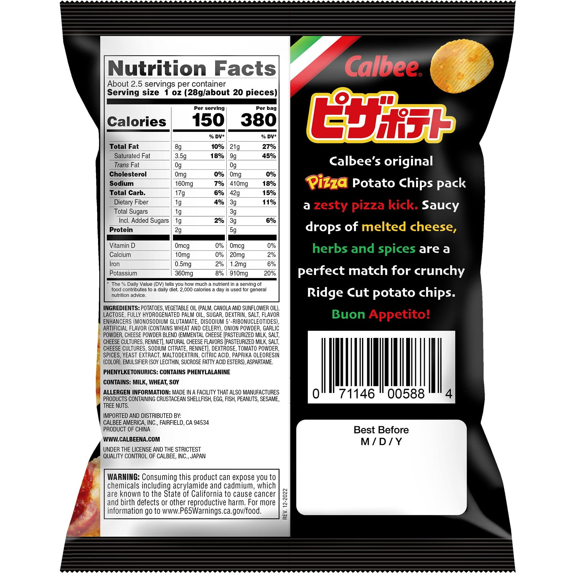 Calbee Potato Chips (Pizza Potato, 2.54 Oz) | Taste The Tradition Of Japanese Snacks | Enjoy These Irresistible & Deliciously Crunchy Japanese Chips (12 Pack)