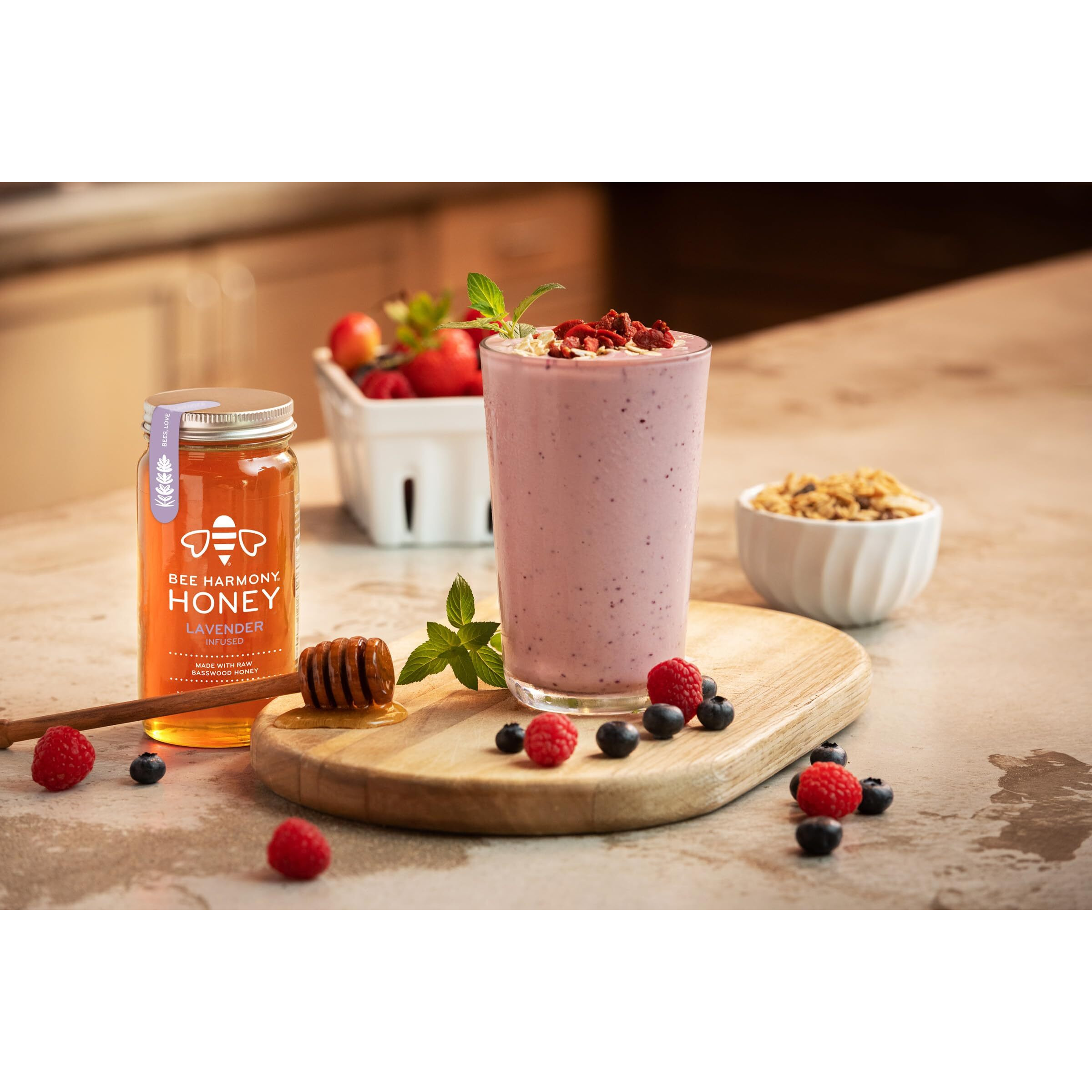 Bee Harmony Floral Infused Raw Honey Variety Pack, (Lavender, Jasmine, And Turmeric), 12 Oz Each