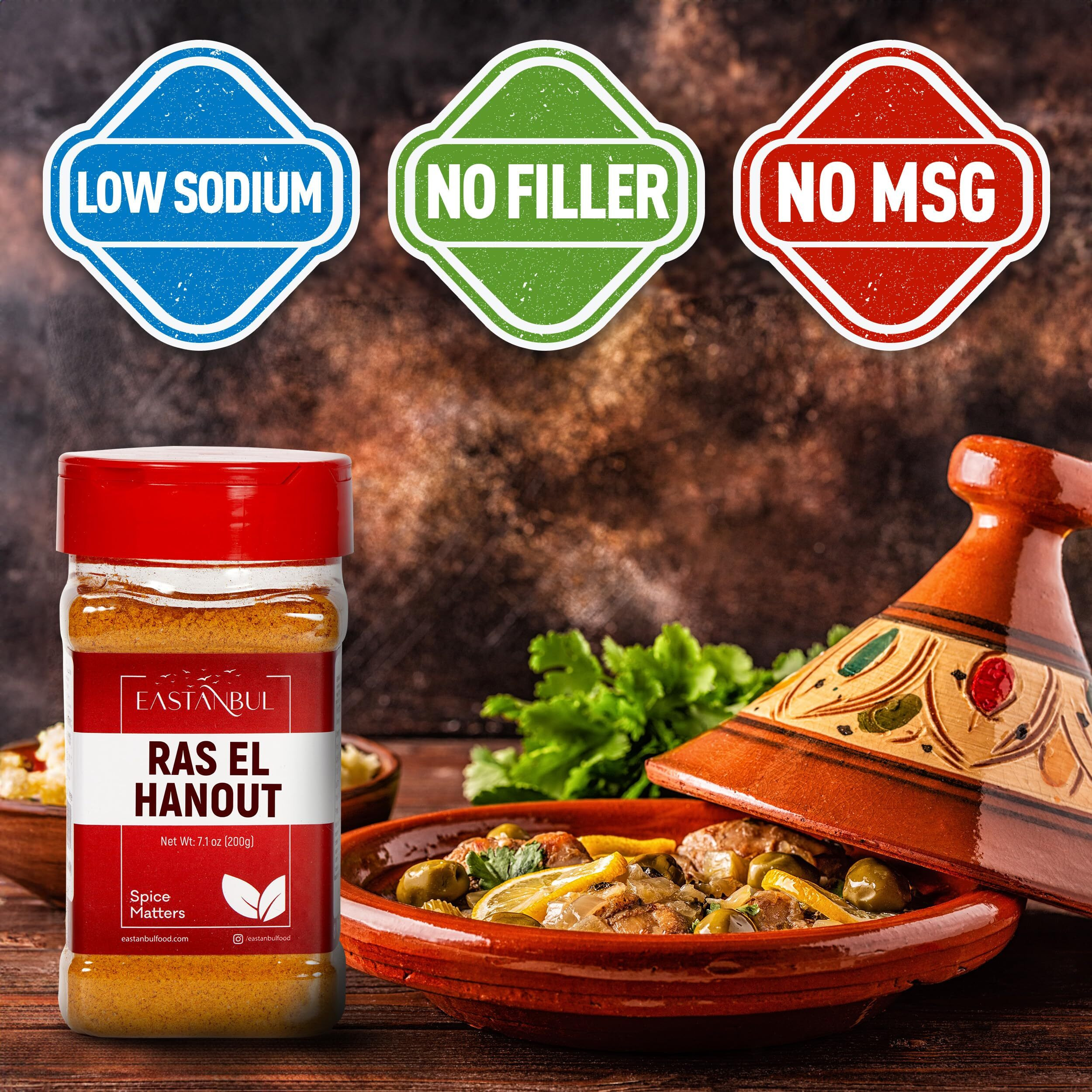 Eastanbul Ras El Hanout, 7.1 Oz Ras El Hanout Spice, All-In-One Ras El Hanout Moroccan Spice Blend, North African Baharat Spice Blend, Farm Fresh International Seasoning Blends, Ras Al Hanout Spice