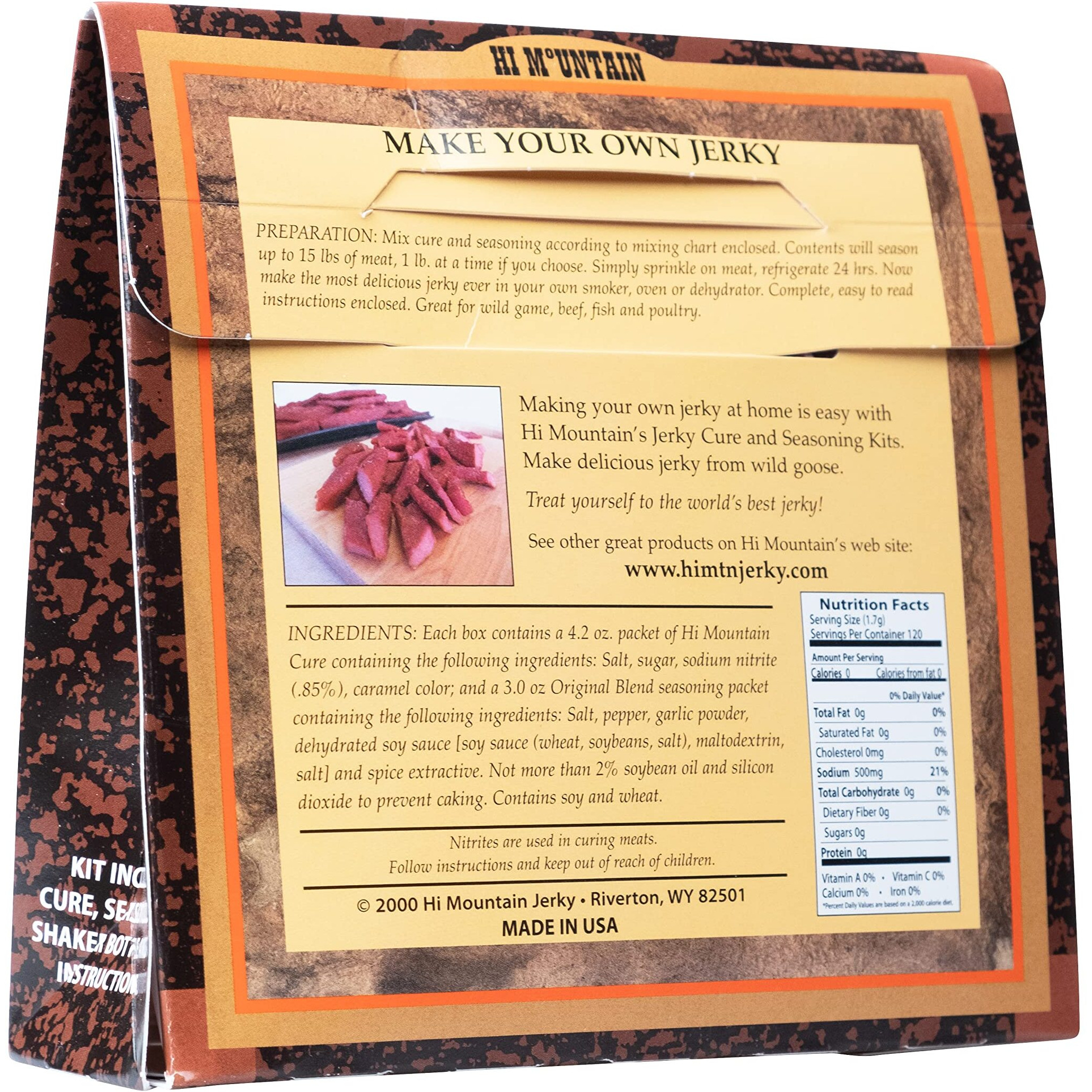 Hi Mountain Jerky Seasoning And Cure Kit | Goose Original Blend | Create Savory Homemade Beef Jerky | Great For Turkey, Chicken, & Ducks Too | Mix Will Season Up To 15Lbs. Of Meat (1 Box)