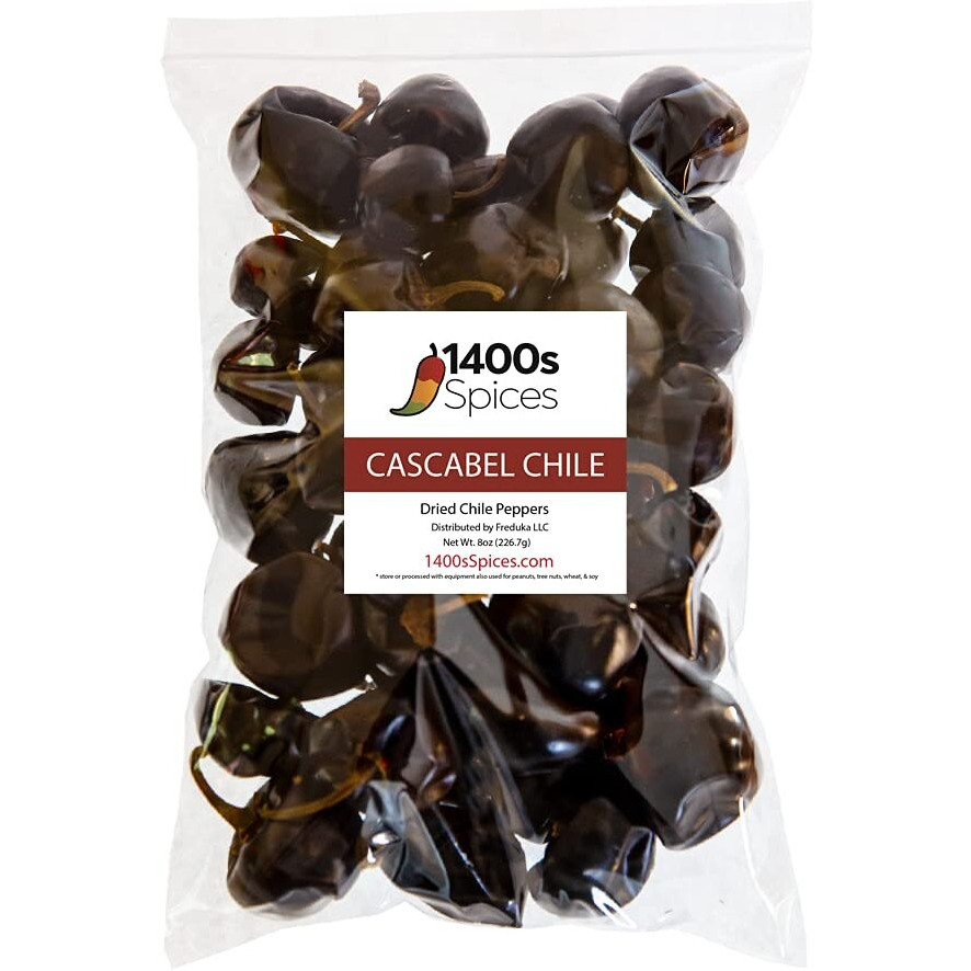 8Oz Cascabel Dried Whole Chile Peppers, Chili Seco Pods For Authentic Mexican Food, Heat-Sealed Resealable Bag By 1400S Spices