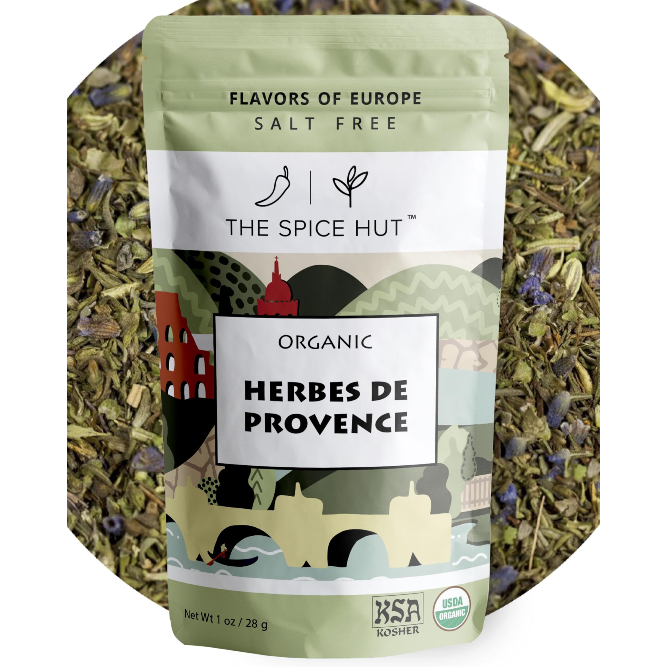 Spice Hut - Organic Herbes De Provence Seasoning Mix With Lavender, Salt Free, Authentic Provencal Blend- French Herbs De Provence Spice For Cooking Roasted Chicken, Vegetables, Soup / All-Natural, Kosher, Vegan, Gluten Free, Keto -No Msg- 1Oz Pack