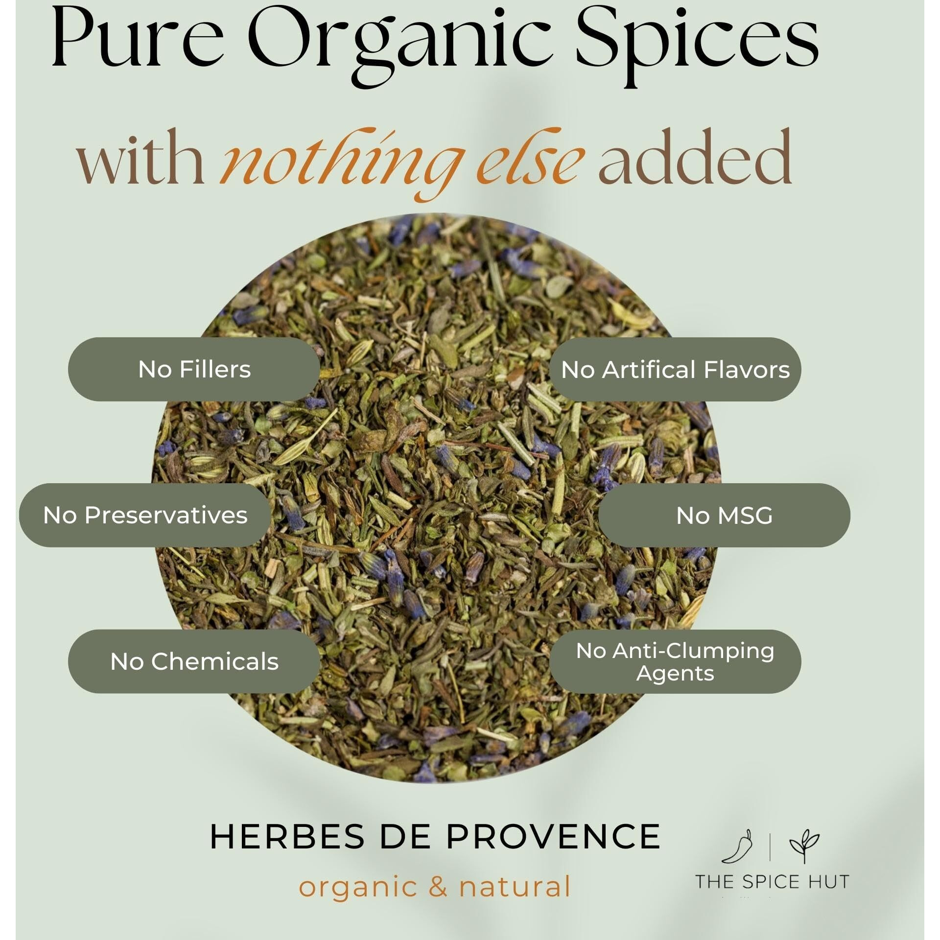 Spice Hut - Organic Herbes De Provence Seasoning Mix With Lavender, Salt Free, Authentic Provencal Blend- French Herbs De Provence Spice For Cooking Roasted Chicken, Vegetables, Soup / All-Natural, Kosher, Vegan, Gluten Free, Keto -No Msg- 1Oz Pack