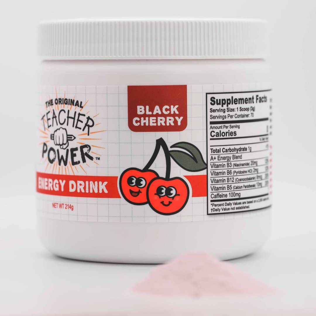 Teacher Power (The Original) In Black Cherry Sugar Free Energy Drink 70/Servings Per Jar 100Mg Caffeine With B Vitamins