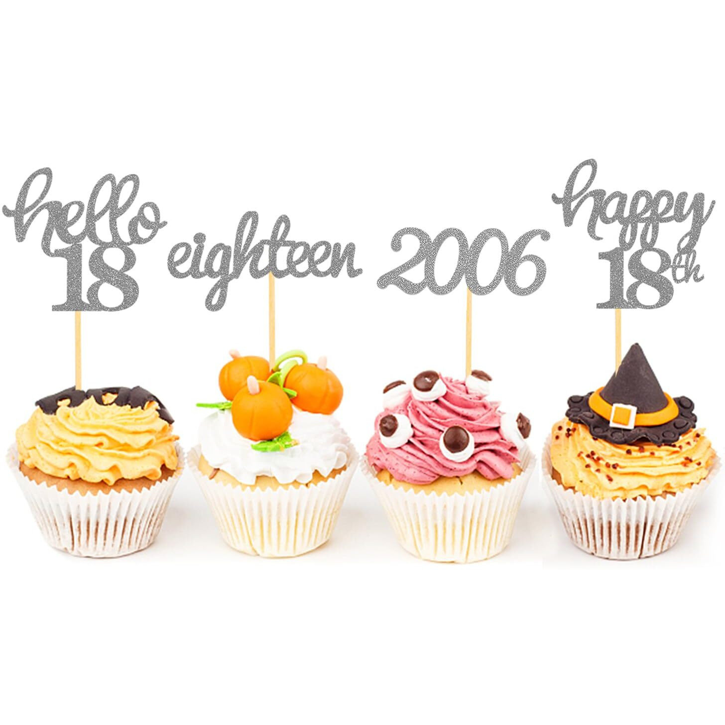 24 Pcs Glitter 18Th Birthday Cupcake Toppers For Celebrating 18Th Birthday Party Decorations For Eighteen Years Old Birthday Party Supplies (Silver)