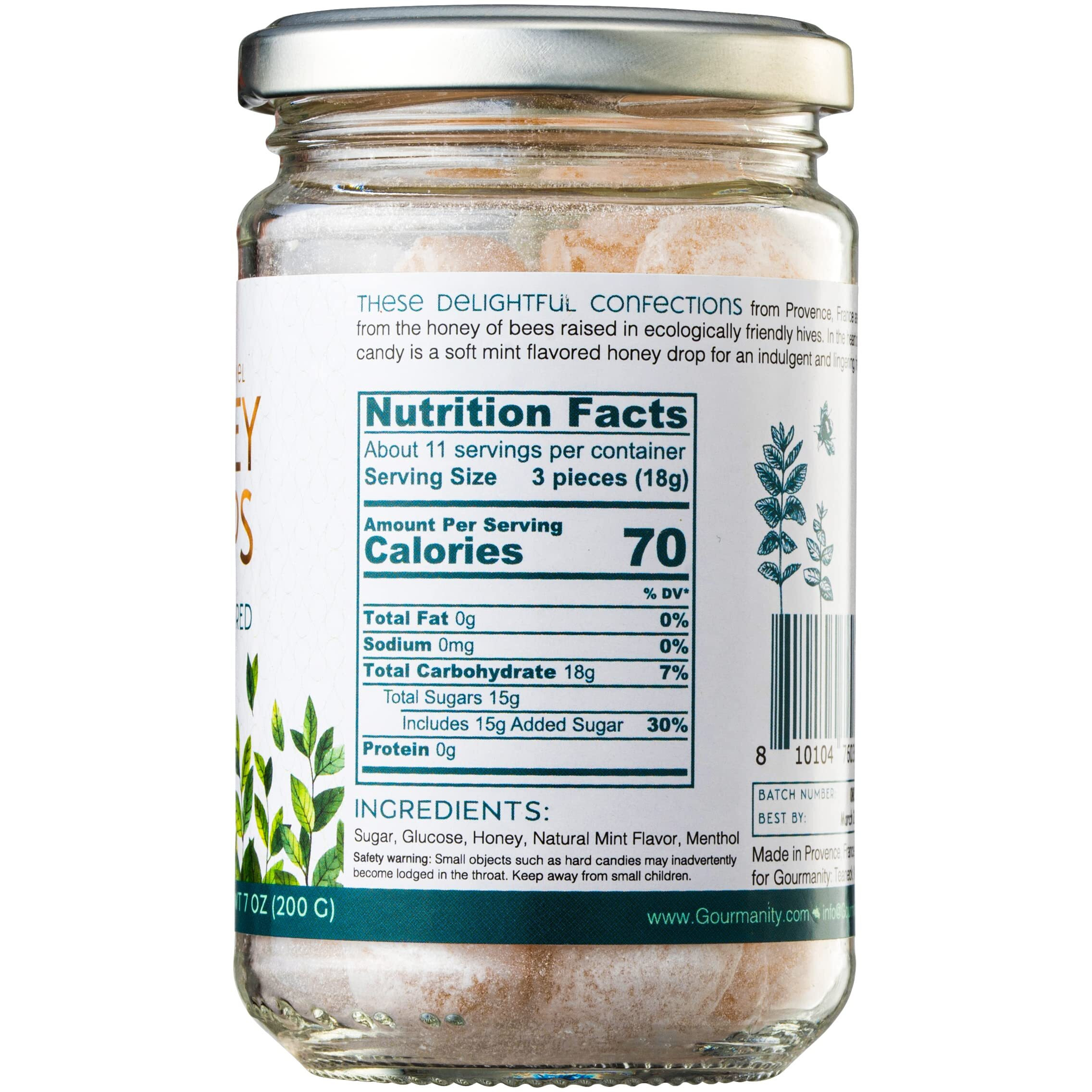 Gourmanity Honey Drops Mint Candy, Cooling Mint Flavored Liquid Honey, Soothes Your Palate, Ideal Hostess Or Holiday Gift, Made In Provence, France, 7Oz