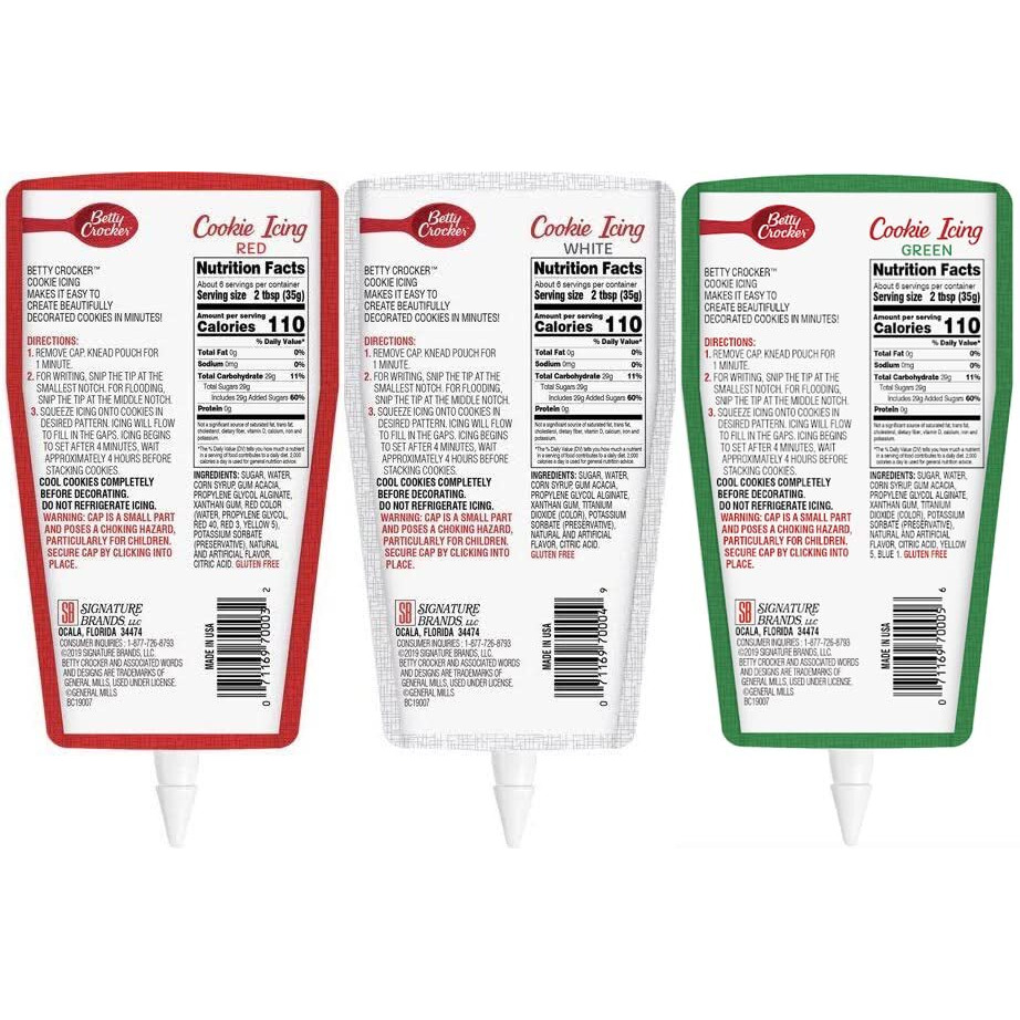 Signature Brands Betty Crocker Christmas Colors Decorating Cookie Icing - 3 Pack- Red Green And White