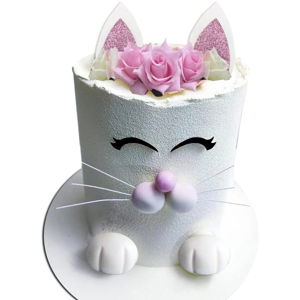 Cat Cake Topper With Ear Foot Flowers Eye Nose Whiskers For Kitty Cat Baby Shower