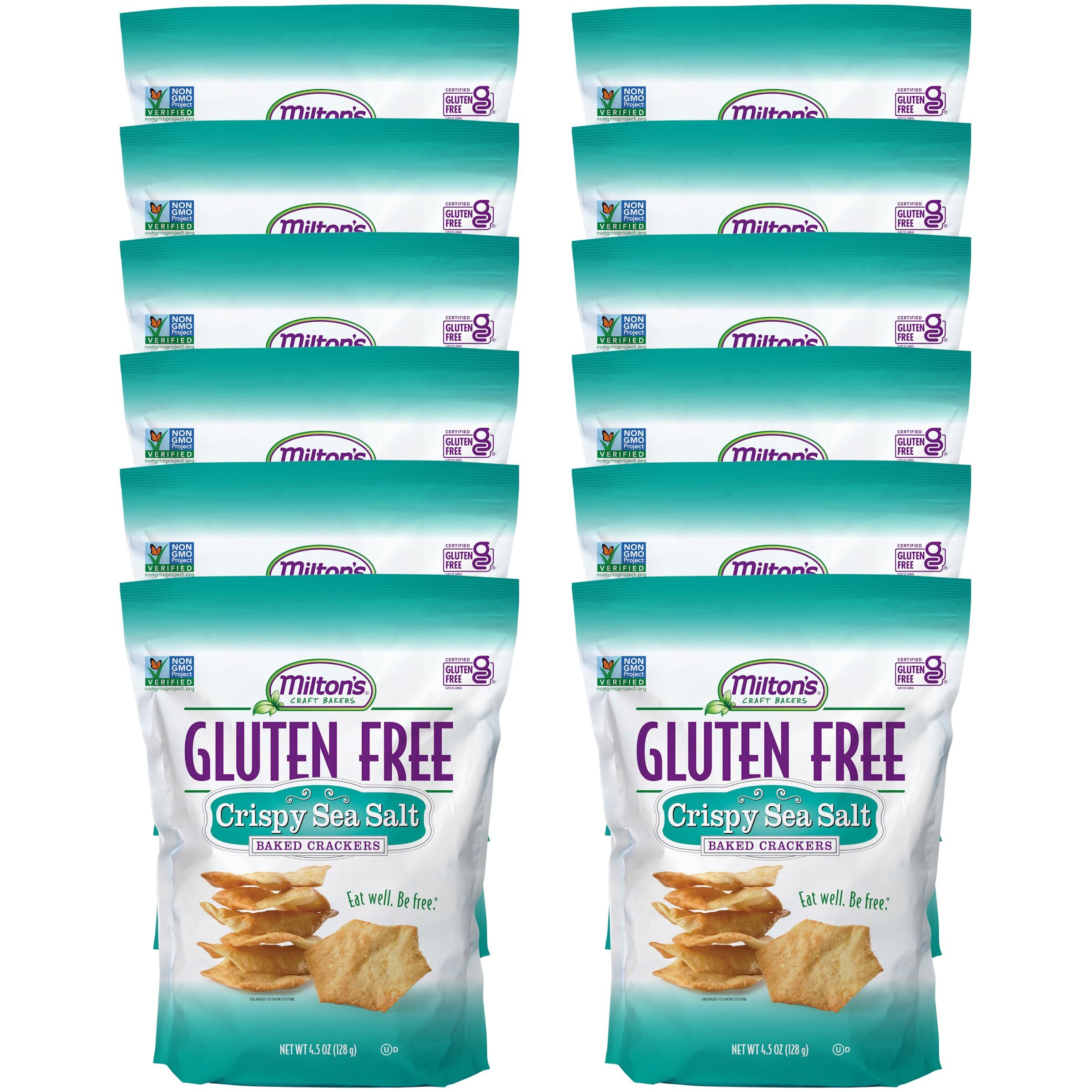 Milton's Craft Bakers Gluten Free Crispy Sea Salt Crackers - Baked Sea Salt Crackers, Non-Gmo Project Verified, Certified Gluten Free Sea Salt Snack, 5 Grains In Every Bite - 4.5 Oz, Pack Of 12