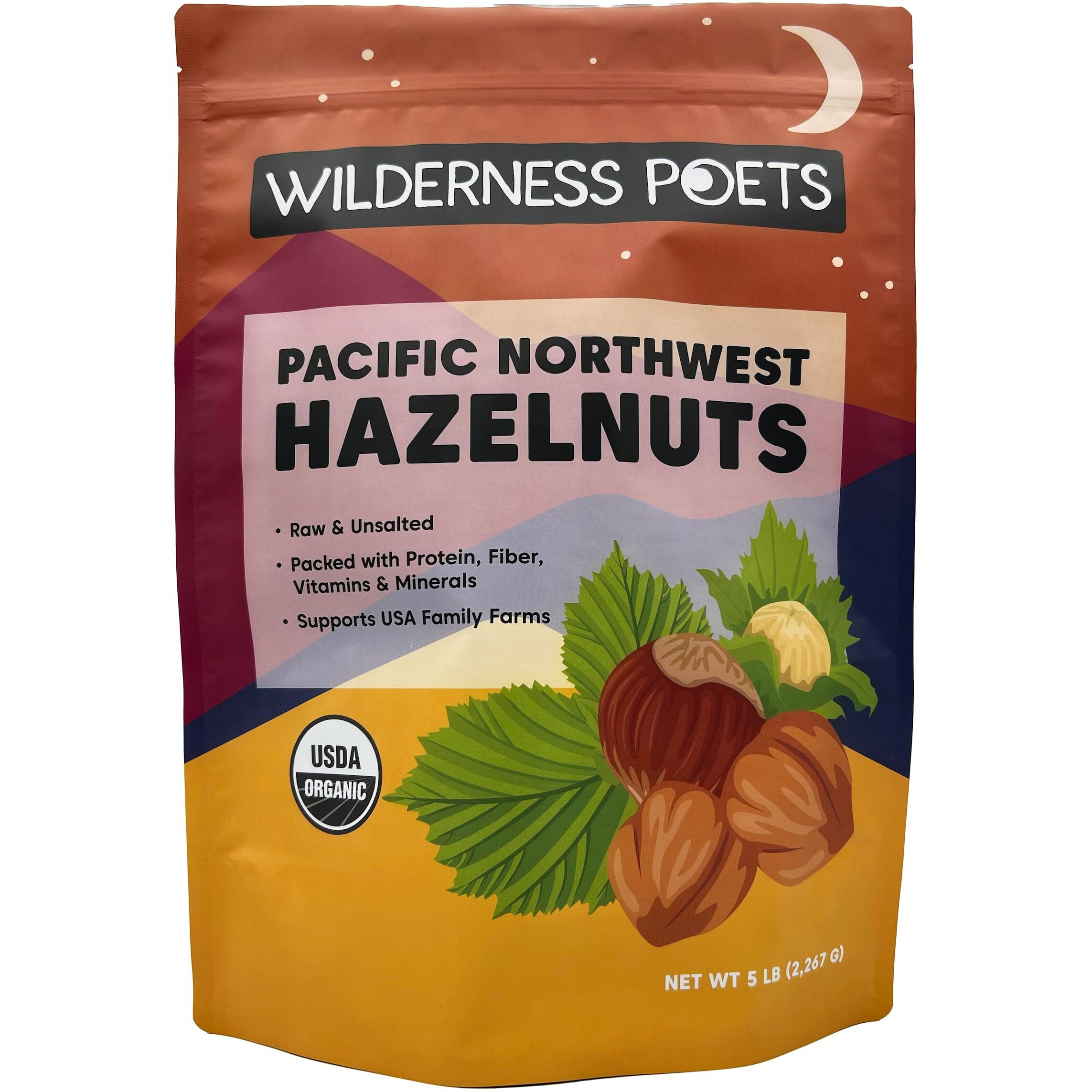 Wilderness Poets, Organic, Pacific Northwest-Grown Hazelnuts - Raw, Whole Nuts With Skins, No Shells. Bulk Size (80 Ounce - 5 Pound)