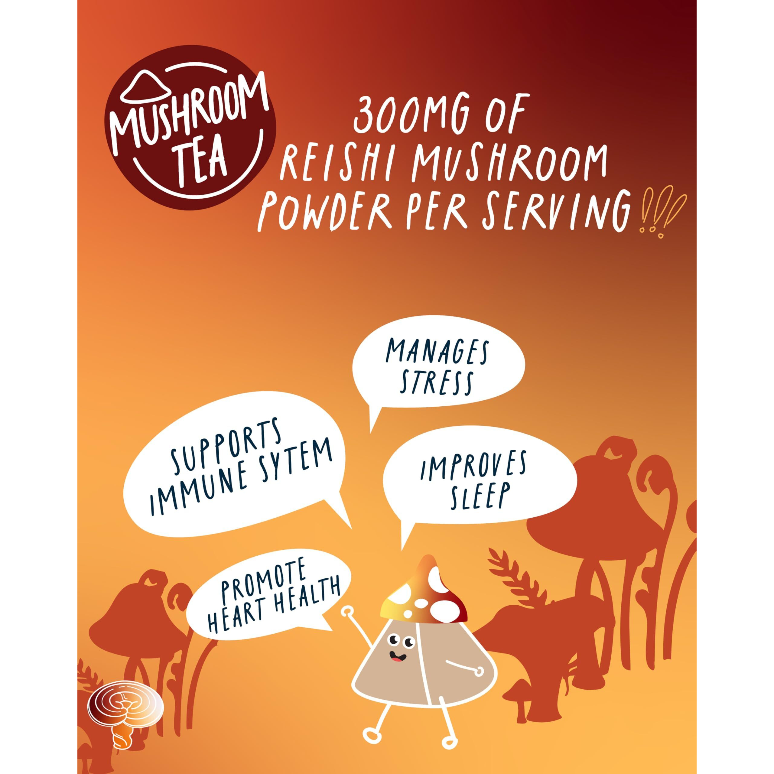 Kubo Tea, Reishi Breakfast Black Tea, Organic High Caffeine Tea, 20 Servings (155Mg Caffeine Each), Pillow Tea Bags, Compostable Packaging, Healthy Coffee Substitute