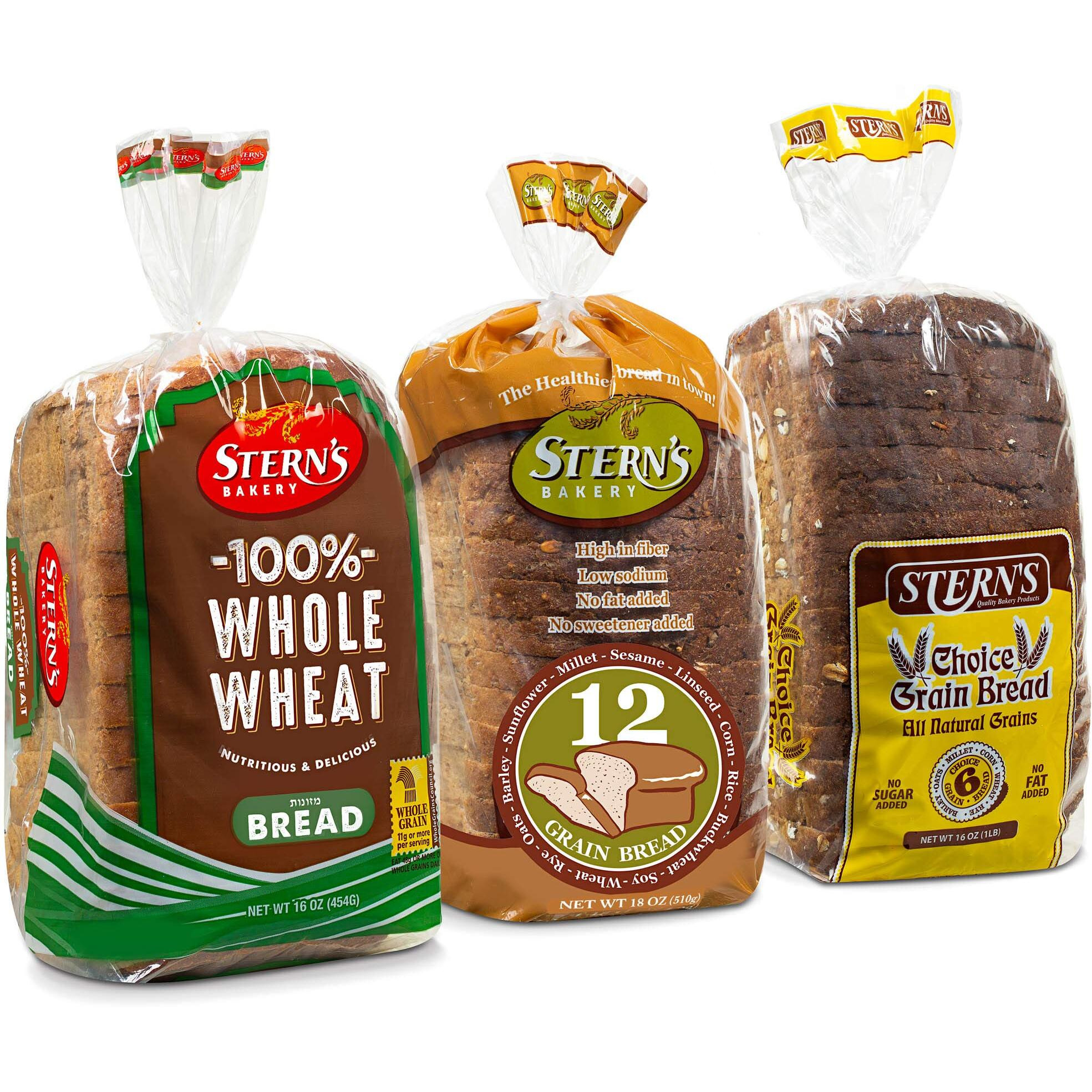 Whole Grain Bread | Sandwich Bread | 3 Flavor Variety Bundle | (1) 12 Grain Bread (1) 6 Grain Bread (1) 100% Whole Wheat Bread | 16 Oz Per Loaf - Stern's Bakery [ 3 Loaves Of Bread Included ]