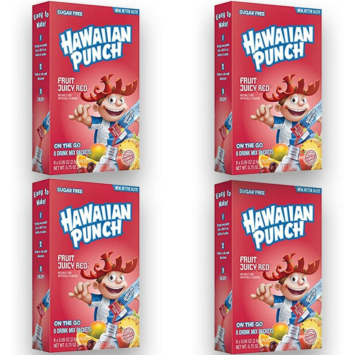 Hawaiian Punch Juicy Red Sugar-Free Powdered Drink Mix 4 Count Of 8 Packets Each For Total Of 32 Sticks Bundle Packaged By D'Elite Box