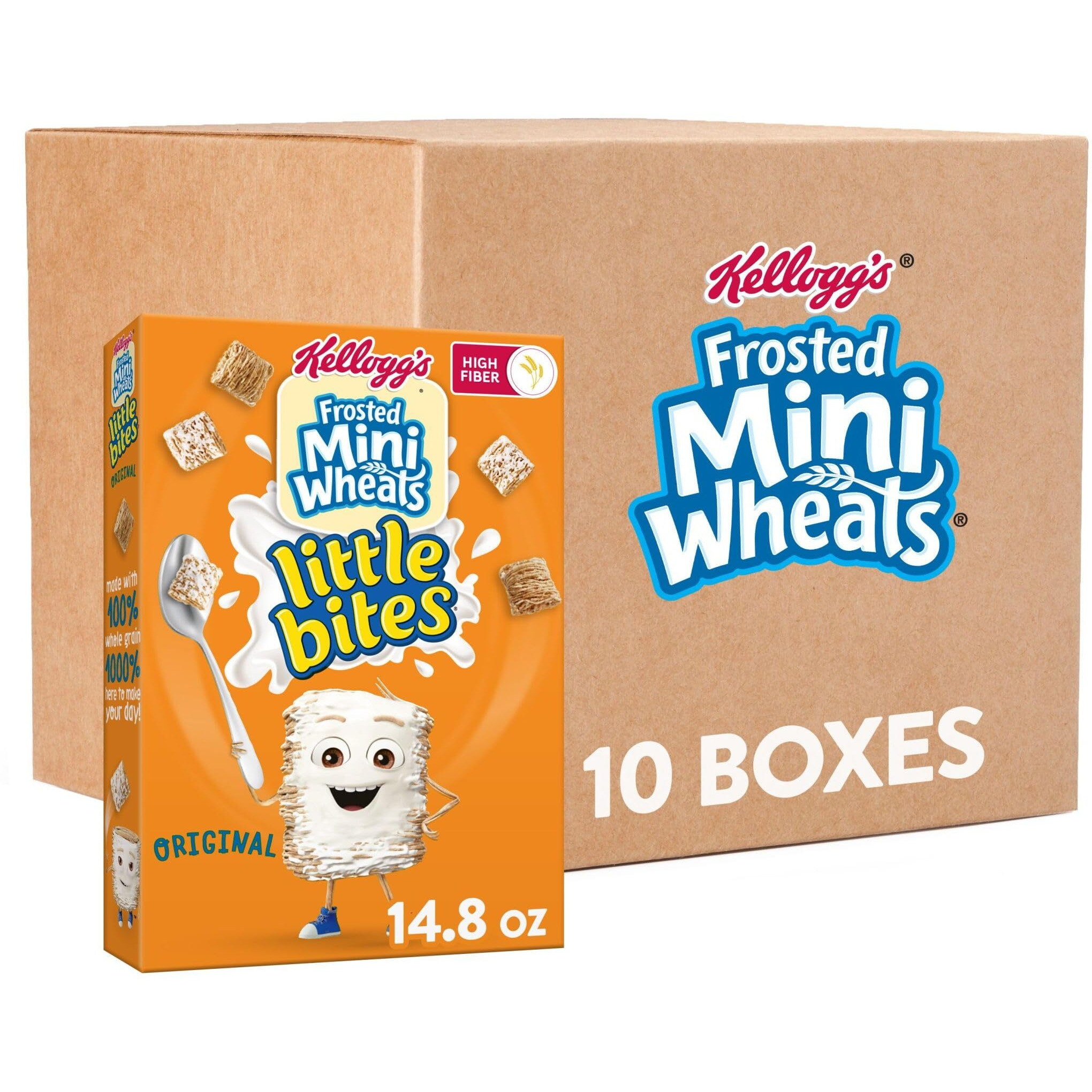 Kellogg's Frosted Mini-Wheats Little Bites Breakfast Cereal, Kids Cereal, Family Breakfast, Original (10 Boxes)