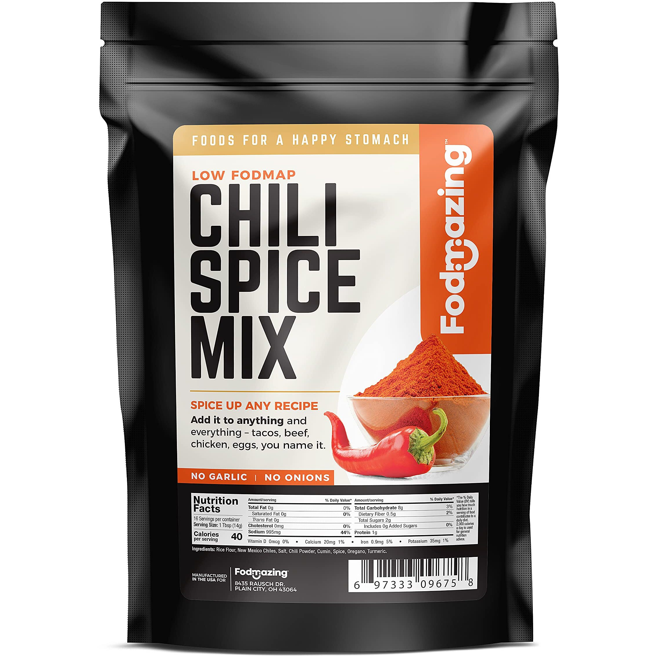 Fodmazing Spice Replacer Substitute, Low Fodmap Spice Replacement, Ibs Friendly, Non-Gmo, Fat-Free, Great For Meals And Snacks (20 Servings) (Pack Of 1, Chili Spice Mix)