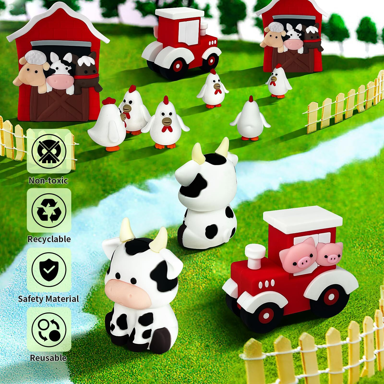 6 Pcs Farm Cake Toppers, Cartoon Animal Cake Topper Decorations For Birthday Party Baby Shower Decor (Red)