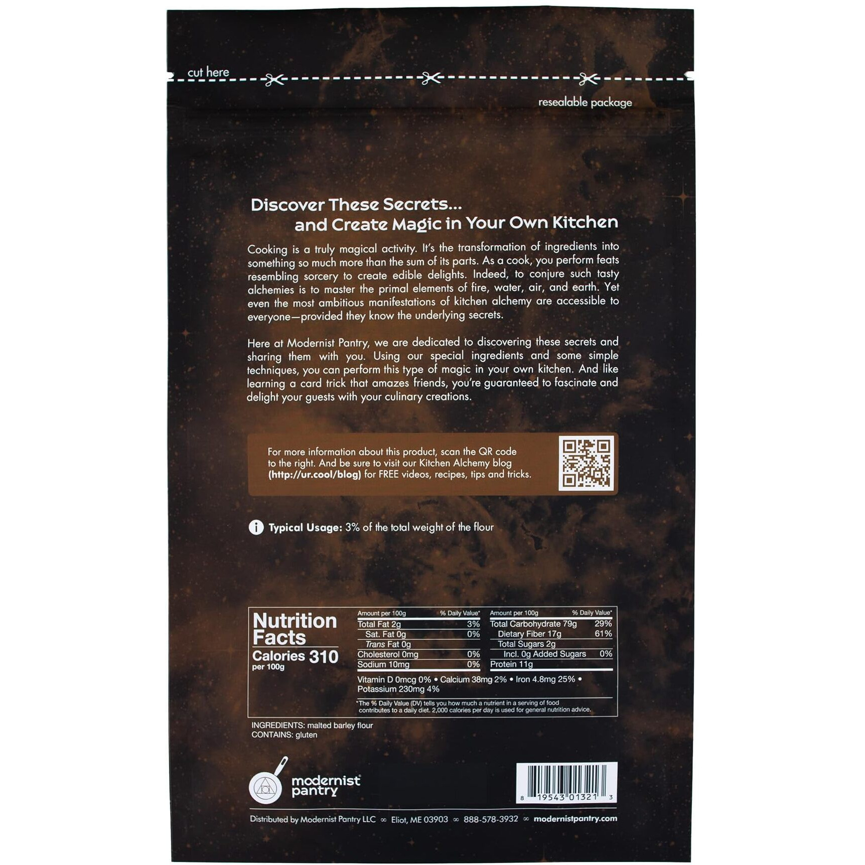 Non-Diastatic Barley Malt Powder  Non-Gmo Vegan Ou Kosher Certified - 400G/14Oz