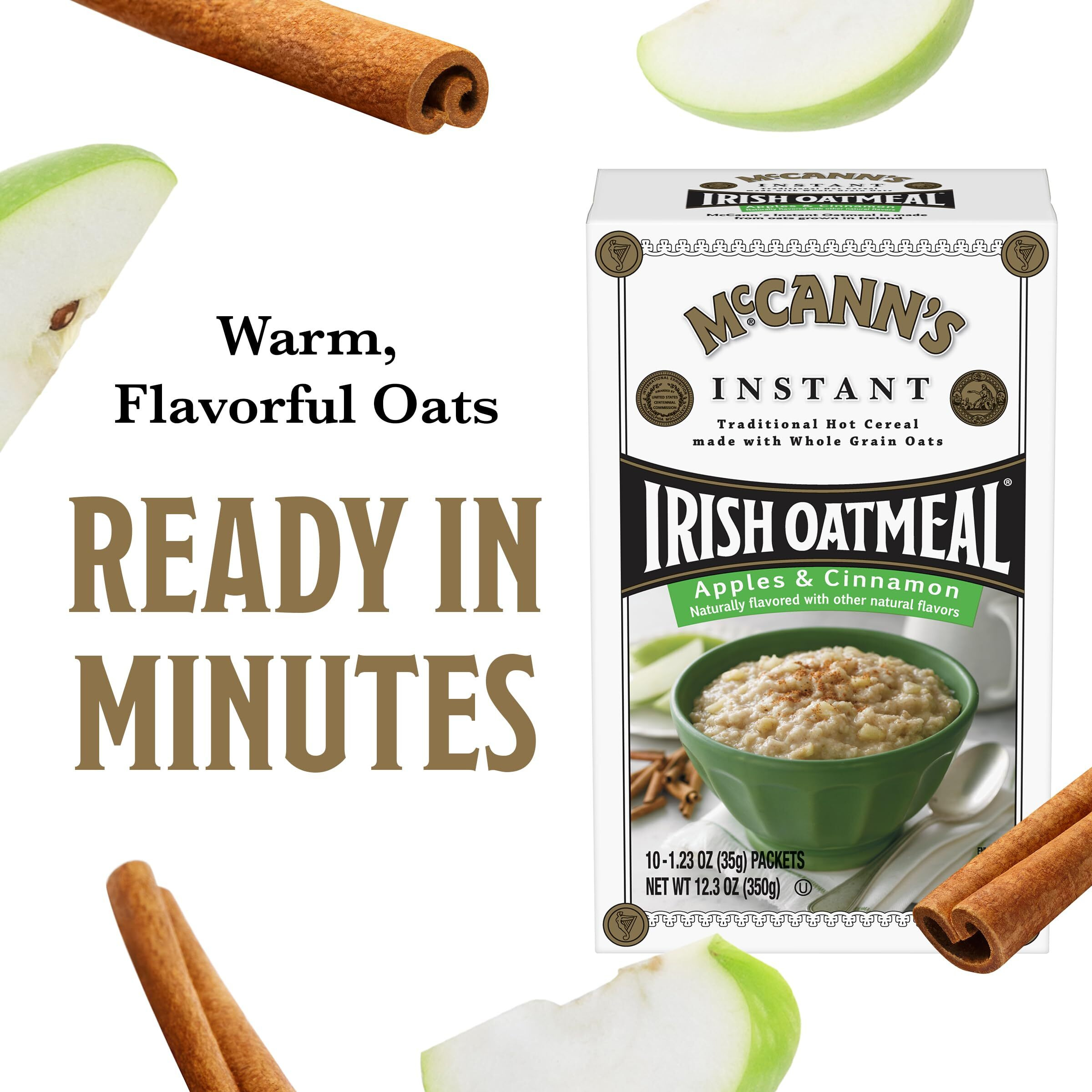 Mccann's Instant Irish Oatmeal - Apple Cinnamon - 12.3 Oz - 10 Ct