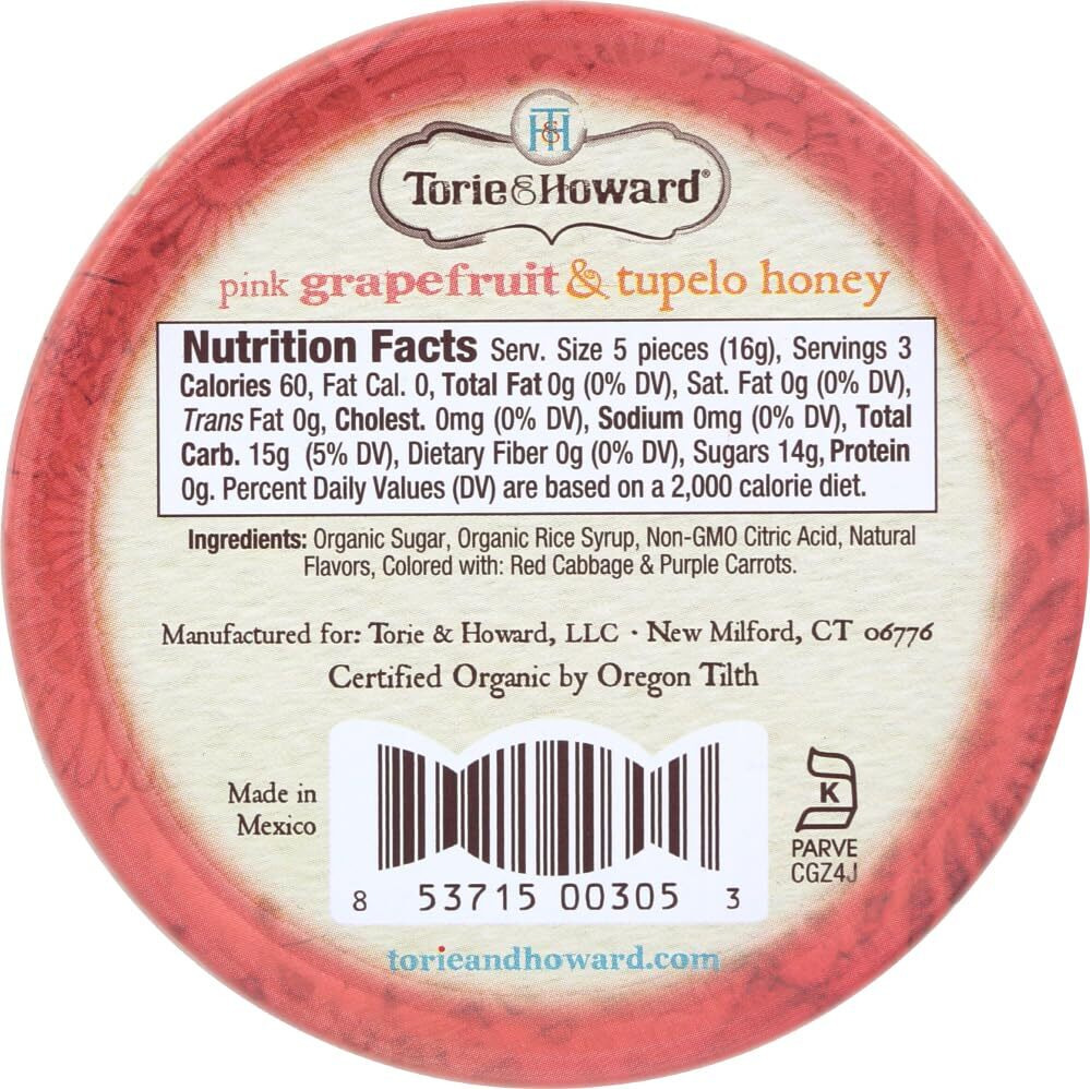 Torie & Howard Organic Hard Candy Pink Grapefruit & Tupelo Honey -- 2 Oz (Pack Of 2)