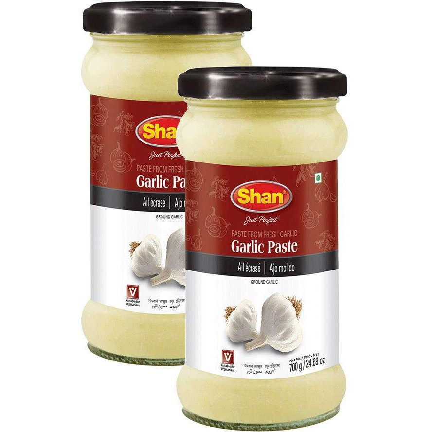 Shan Garlic Paste 24.69 Oz (700G) - Traditional Taste Enhancing Cooking Paste From Fresh Ground Garlic - Suitable For Vegetarians - Airtight Glass Jar (Pack Of 2)