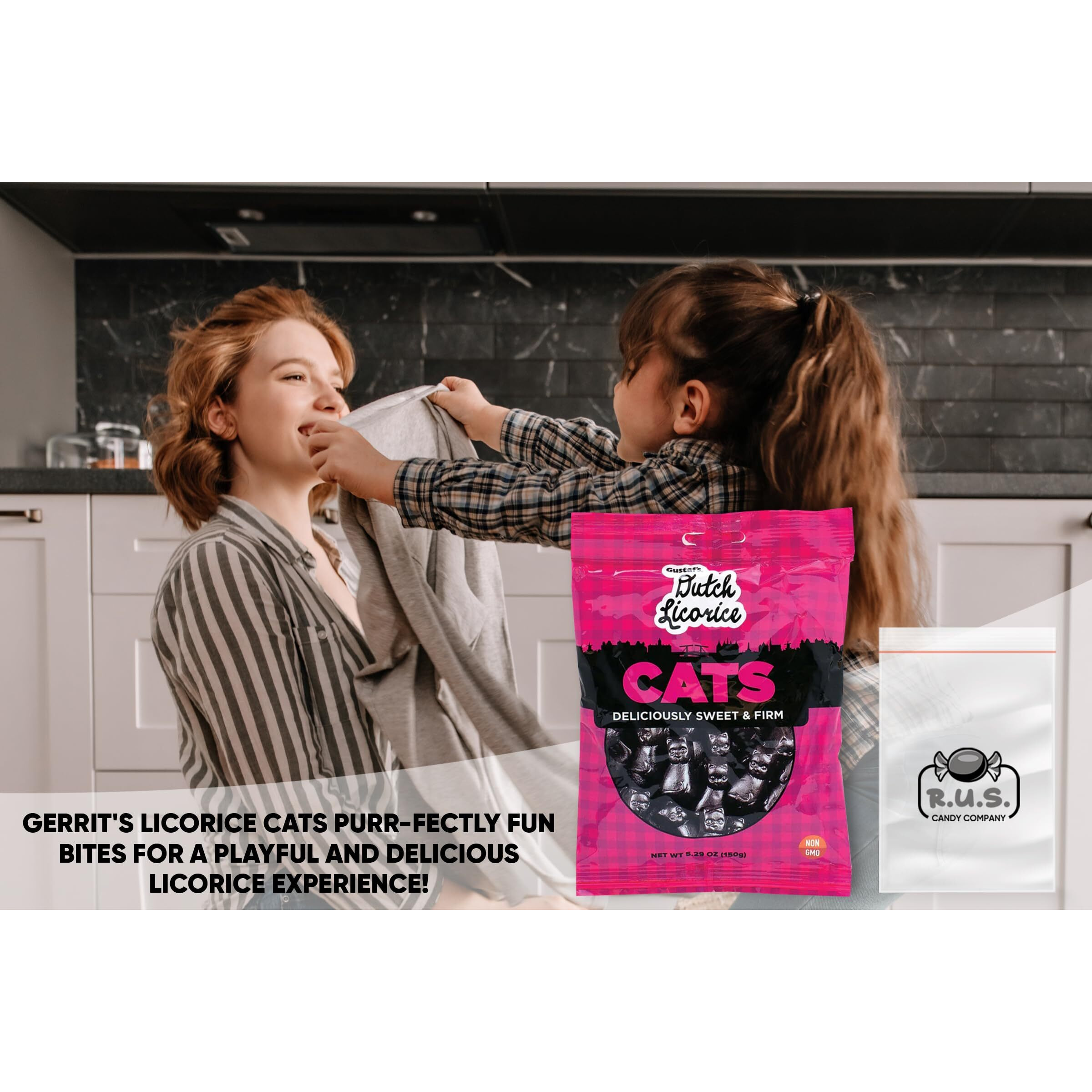 Gustaf's Dutch Licorice Cats, 2 Pack - 5.29 Oz Each | Authentic Dutch Candy | Imported Licorice Treats - Bundle Comes With Rus Candy Company Travel Size Bags (Cats)