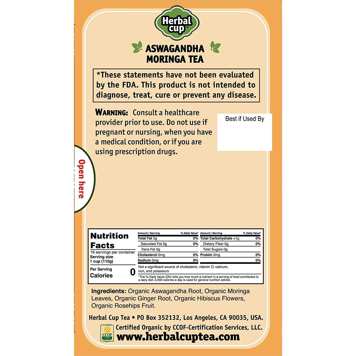 Herbal Cup Ashwagandha Tea, Organic Moringa Tea, No Caffeine Herbal Teas (Organic Moringa, 16 Count (Pack Of 1))